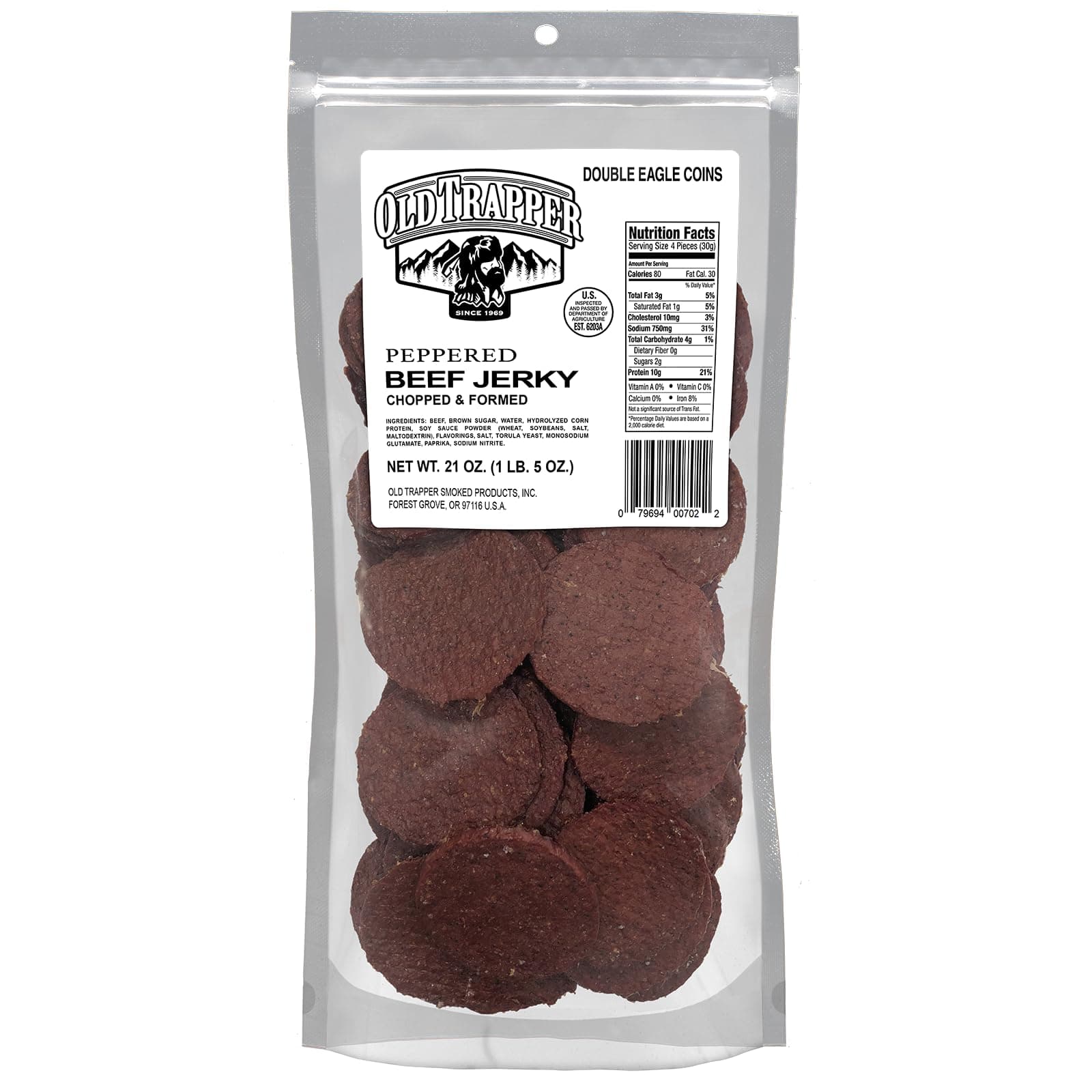 Old Trapper Peppered Double Eagle Beef Jerky | Traditional Style Real Wood Smoked | 1 Bag (80 Pieces)
