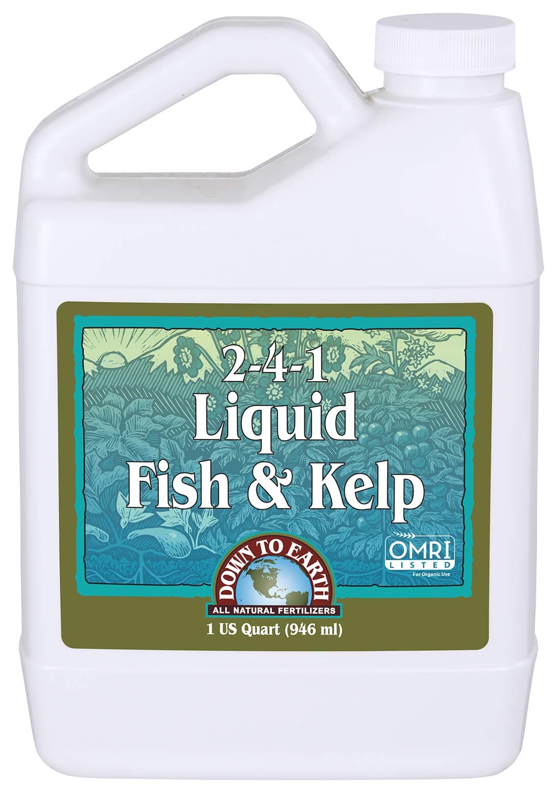 Down To Earth All Natural Fertilizers Organic Liquid Fish & Kelp Concentrate - Plant Food for Vegetable Gardens and Flower Beds - Makes up to 32 Gallons 2-4-1, 32 oz