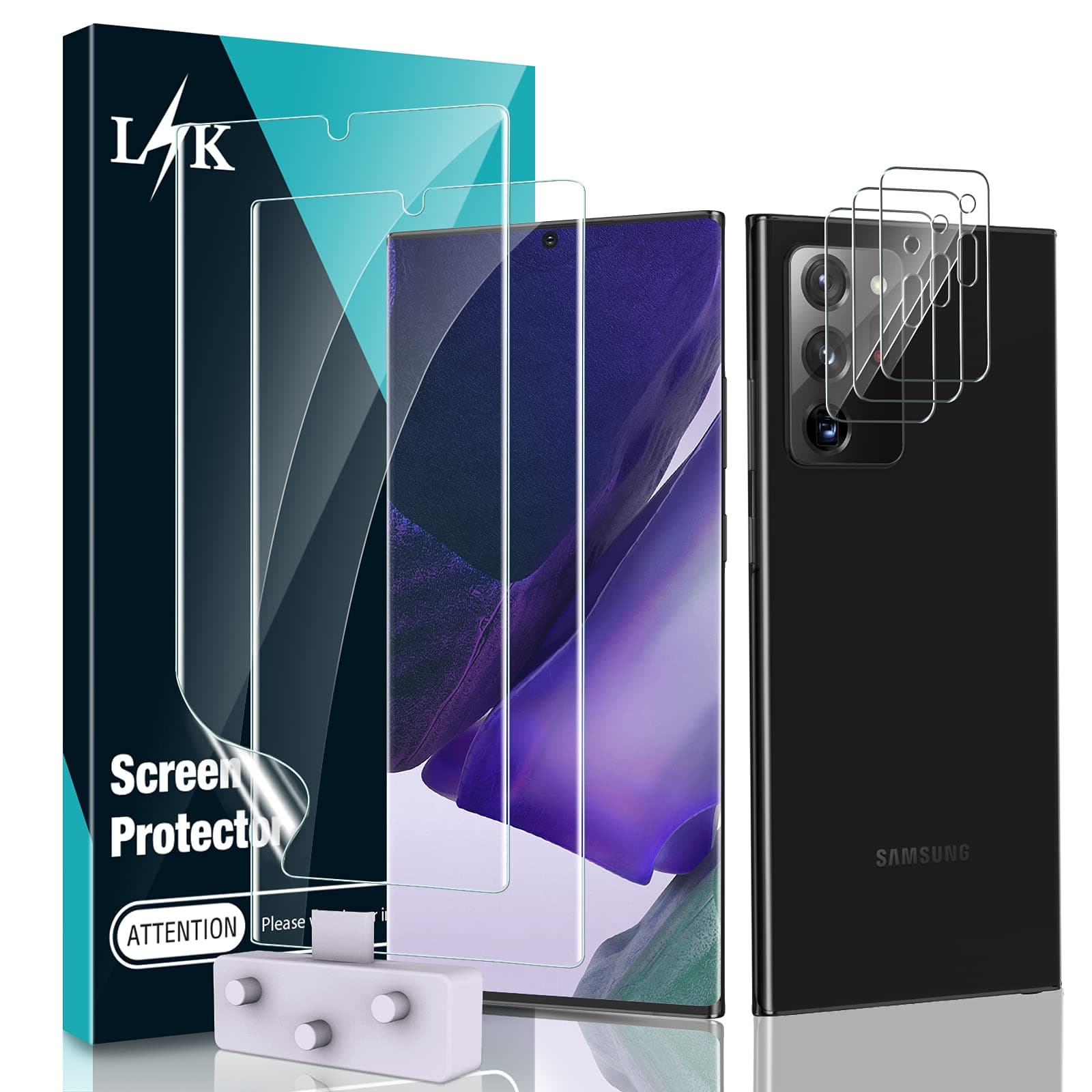 [2+3 Pack] LϟK Designed for Samsung Galaxy Note 20 Ultra 5G 6.9 Inch, 2 Pack TPU Film Screen Protector & 3 Pack Camera Lens Protector, Ultrasonic Fingerprint Supported, Locate Tool Precise Alignment