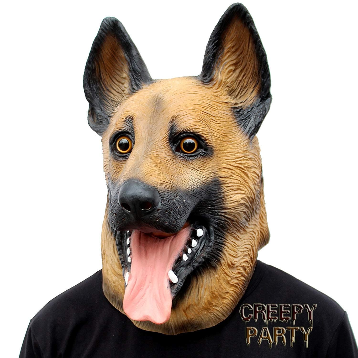 AnNido CreepyParty Deluxe Novelty Halloween Costume Party Latex Animal Dog Head Mask (German Shepherd)