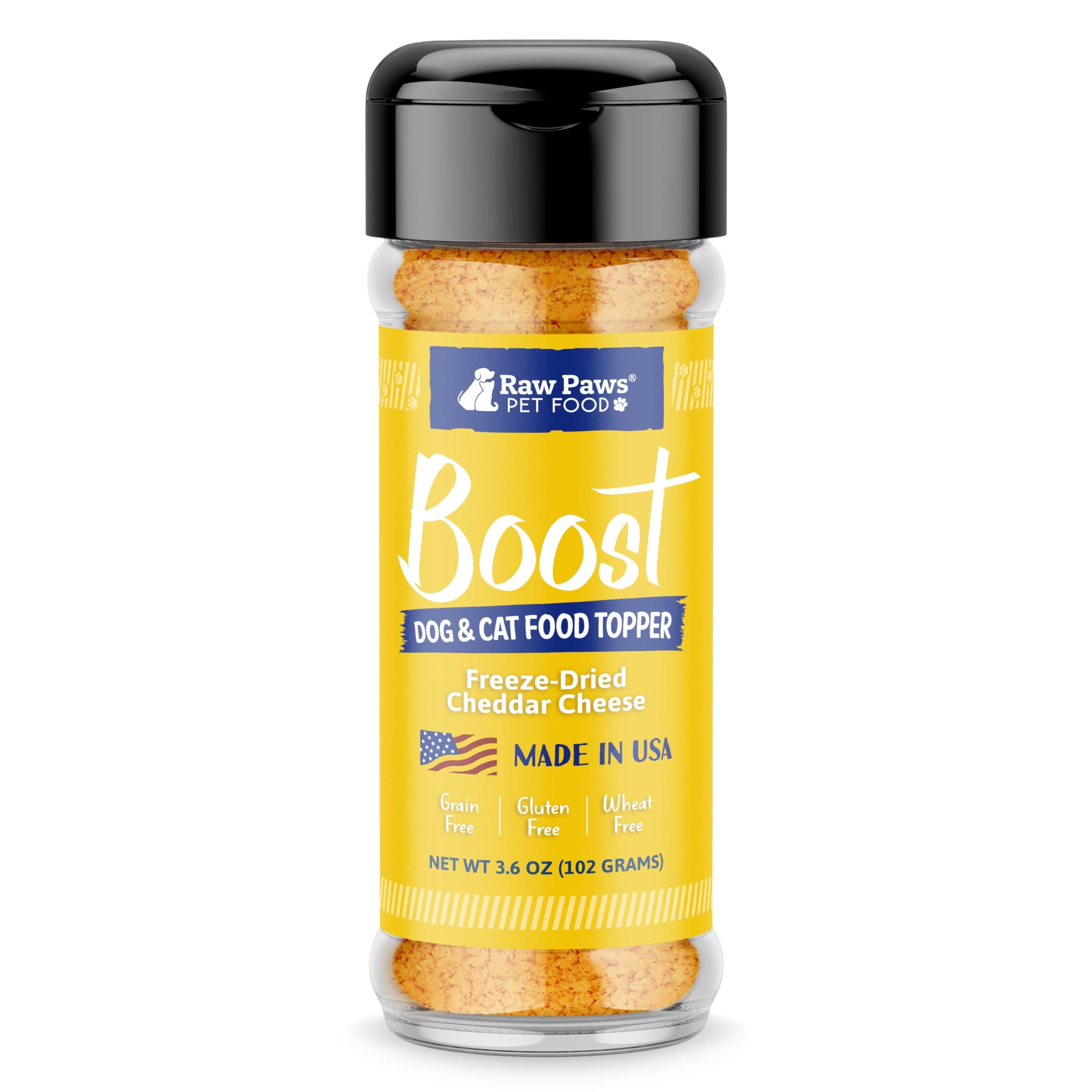 Raw Paws Boost Pet Food Topper Freeze-Dried Cheese, 3.6-oz - Made in USA - Dog Food Toppers for Picky Eaters - Dog Cheese Treats Dog Food Seasoning - Meal Toppers for Dogs, Kibble Toppers for Dogs