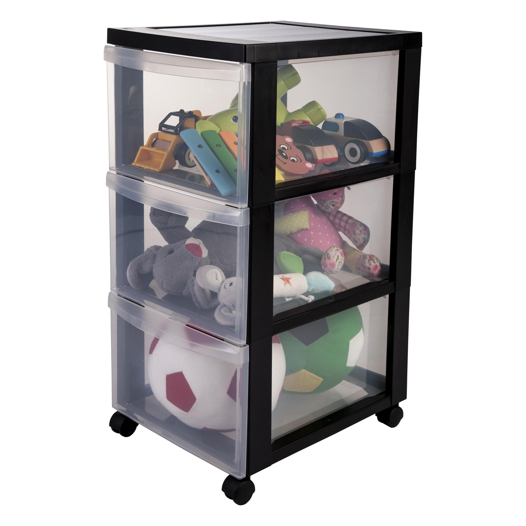 Iris Ohyama3 Drawer Storage Tower with Wheels - Design Chest - DC-303, plastic, Black, 45 L, L40 x W29 x H61.5 cm