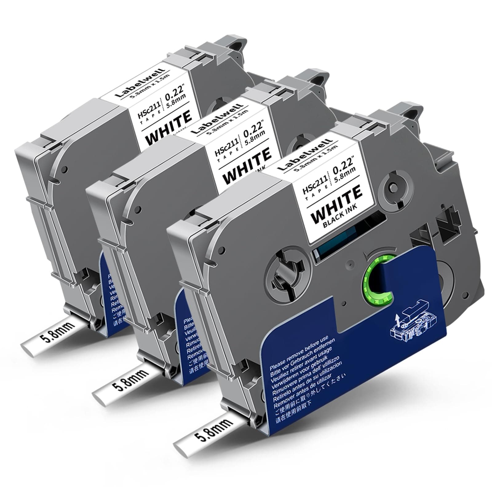 Labelwell HSe-211 Heat Shrink Tube Label Compatible for Brother HSe 211 HS-211 HSc211 Hse 5.8mm Black on White Label Tape Refills for PT-E300 PT-H300 PT-E500 PT-E550W PT-P750WVP Label Maker, 3-Pack