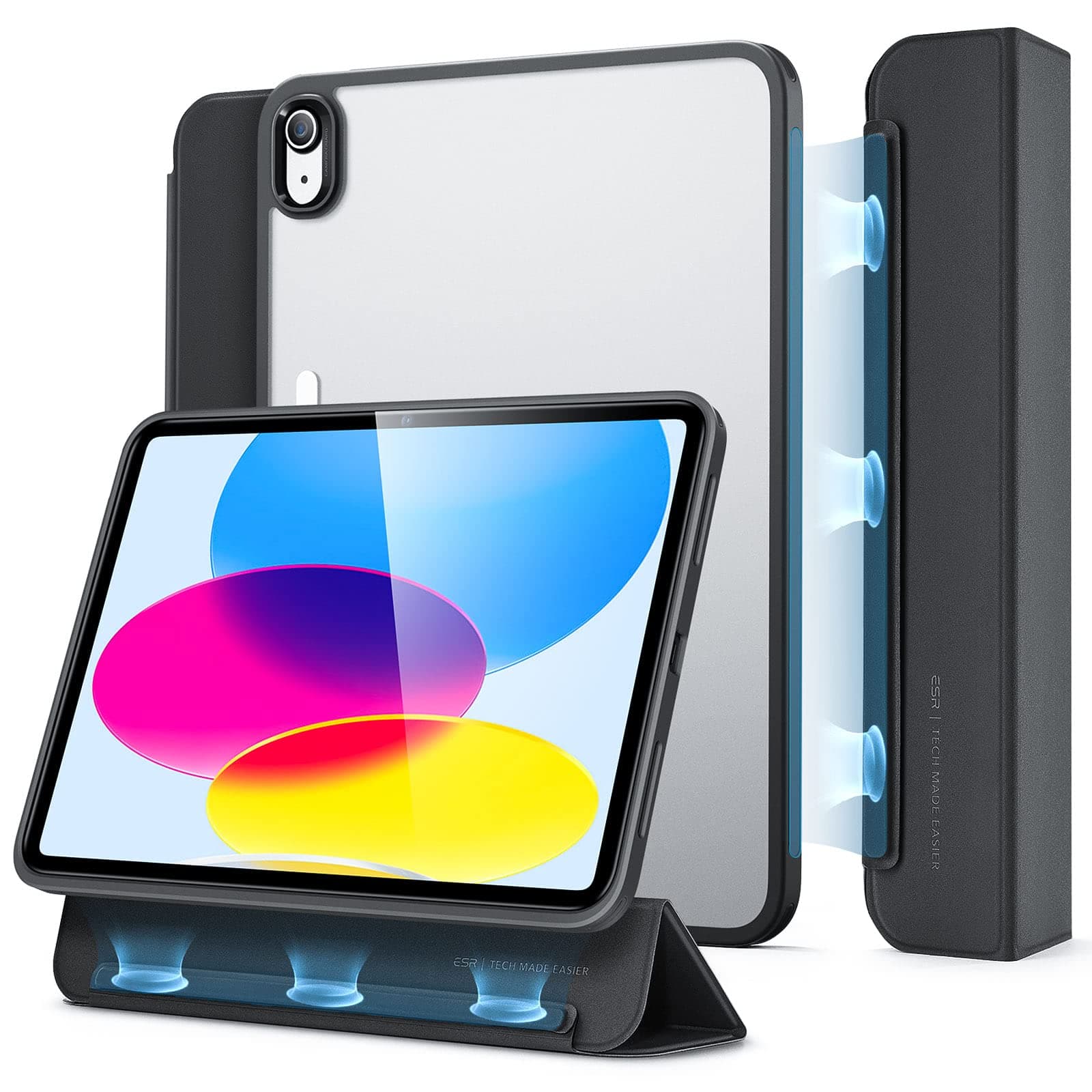 for ipad (A16) 11th/10th generation case (2025/2022), iPad 10.9 Inch Case with Detachable Magnetic Cover, Smart Trifold Stand with Hard Shell Back, Auto Wake/Sleep, Ascend Series, Frosted Black