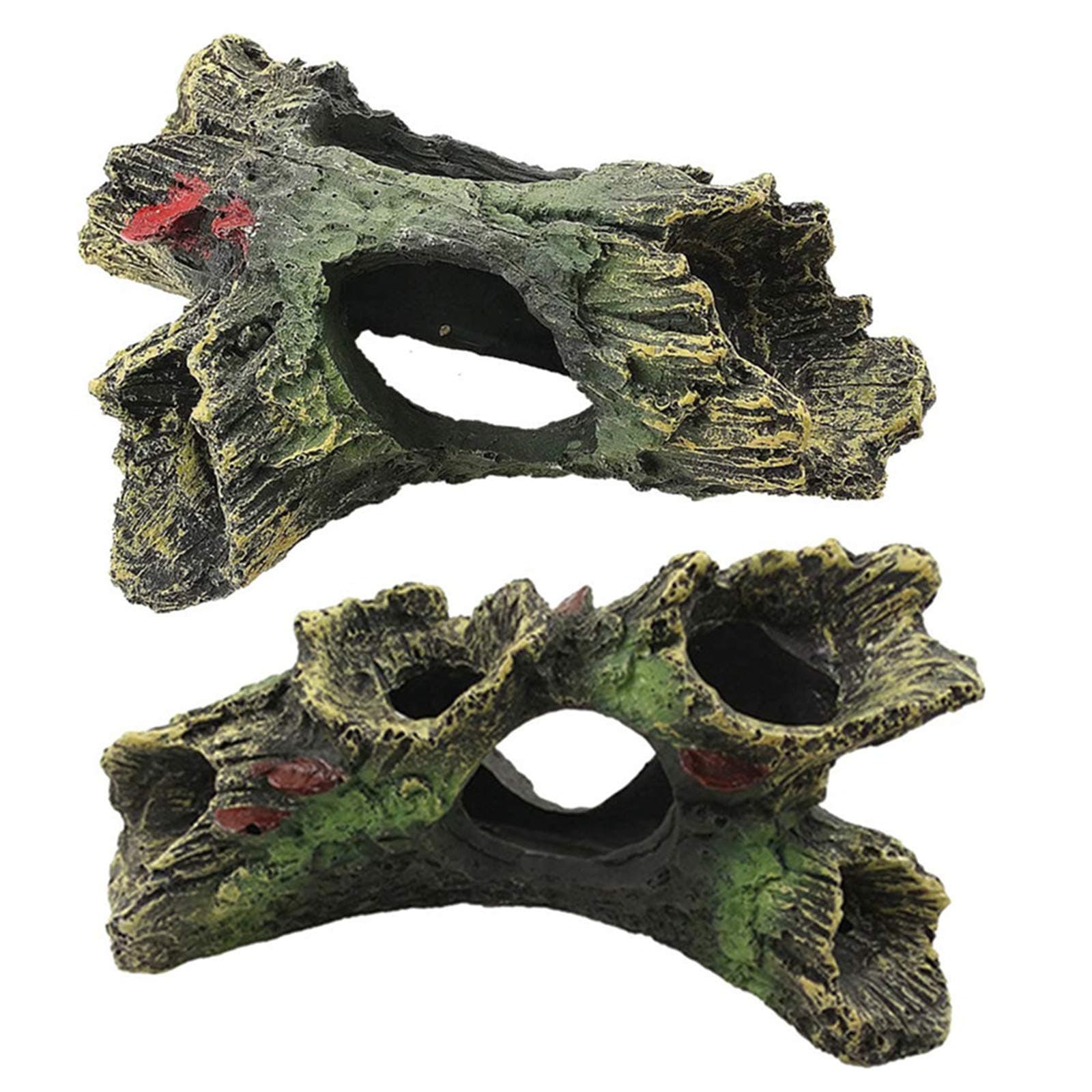 DoubleWood 2 PCS Decaying Trunk Betta Fish Driftwood Resin Crafts Ornament with Holes & Aquarium Caves Fish Tank Wood Decor