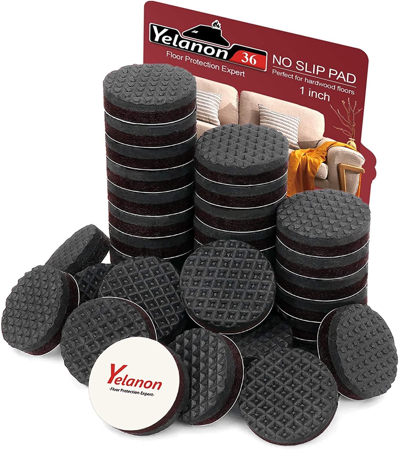 Yelanon Non Slip Furniture Pads -36 pcs 1’’Furniture Grippers, Non Skid Furniture Legs,Self Adhesive Rubber Furniture Feet, Anti Slide Furniture Hardwood Floor Protector for Keep Furniture Stoppers