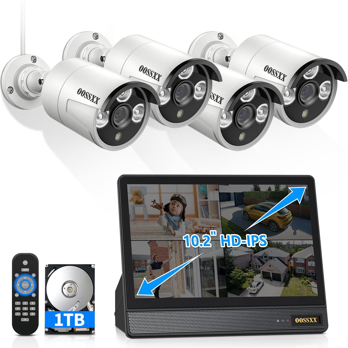 OOSSXX HD Monitor All-in-One 5.0 Megapixel PoE Outdoor Home Security Camera System Wired Outdoor Video Surveillance IP Cameras SystemGlobal Recycled StandardGlobal Recycled StandardGlobal Recycled Standard