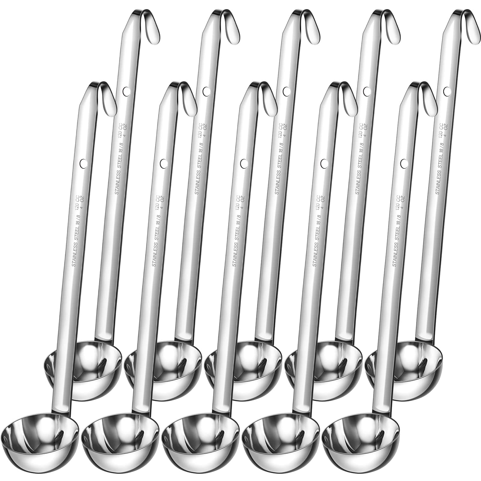 10 Pieces Stainless Steel Ladle with Pouring Rim Soup Handle Ladle Metal Sturdy Measured Ladles Serving Spoons with Long Hook Handles for Cooking Soup Sauce Kitchen Stirring Restaurants Home (4 Oz)
