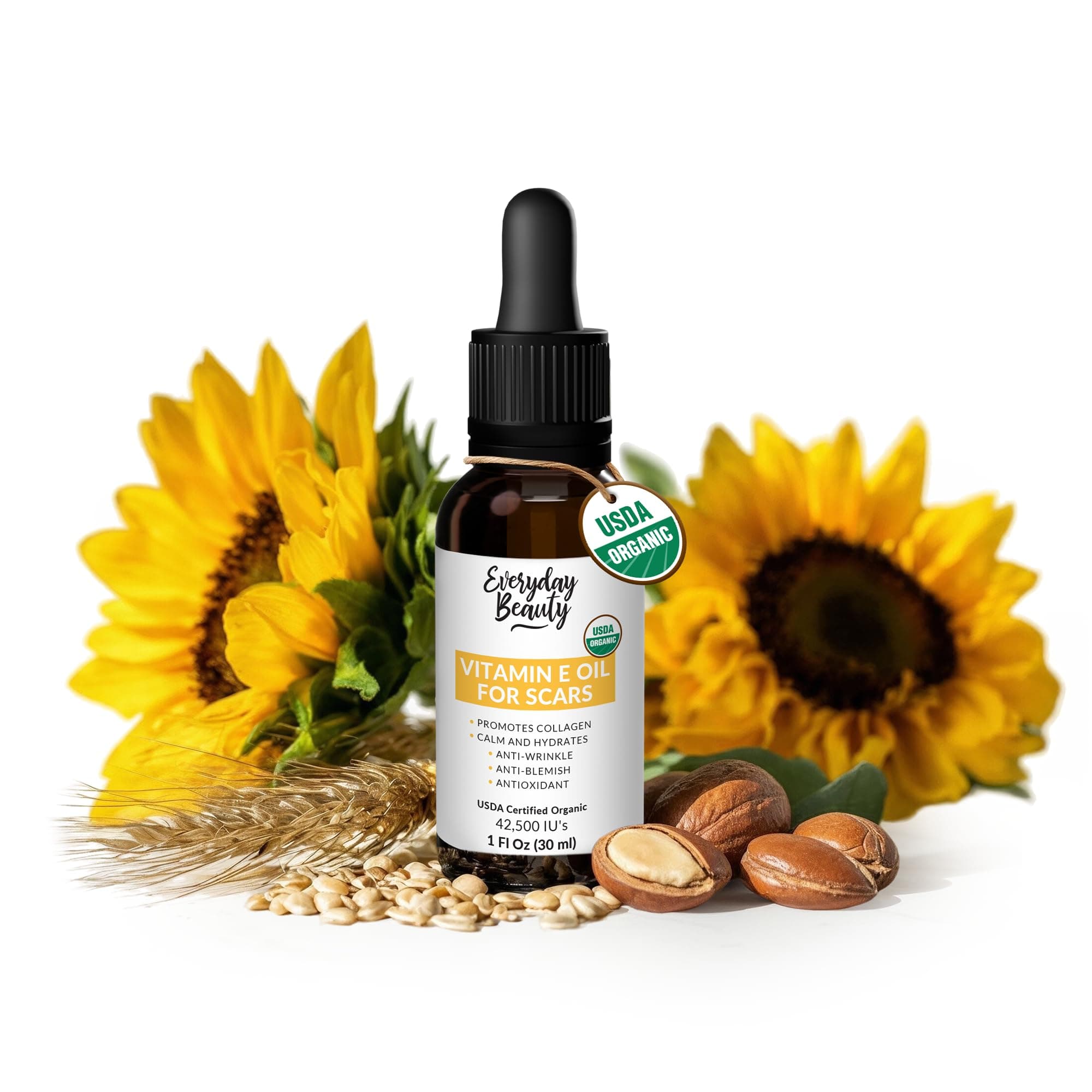 Organic Vitamin E Oil for Scars - All Natural & Vegan Skin Moisturizer 1oz - Light and Unscented Great for Scars After Surgery - Reduce Wrinkles, Anti Aging, Lighten Dark Spots - Face, Skin & All Over