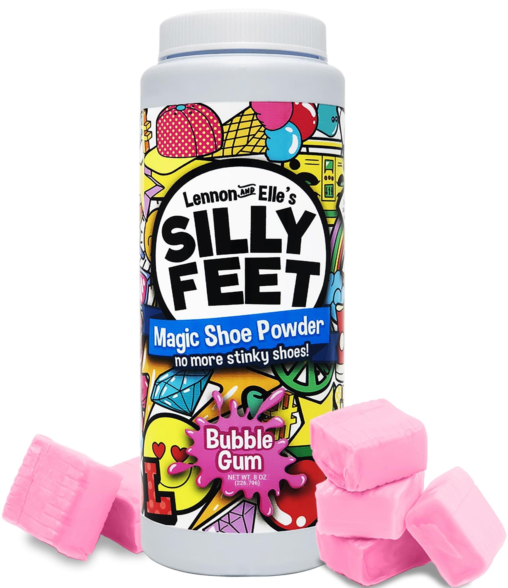 Silly Feet Magic Shoe Deodorizer Powder Foot Powder Shoe Odour Eliminator For Kids Smelly Feet 240ml Bubble Gum Scent