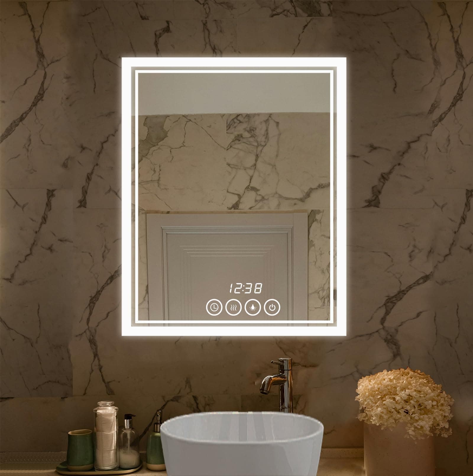 Wall-Mounted Bathroom Mirror with LED-Lights - 19 x 24 Inch Frame Vanity Mirrors with Dimmable (19" x 24", Rectangle)