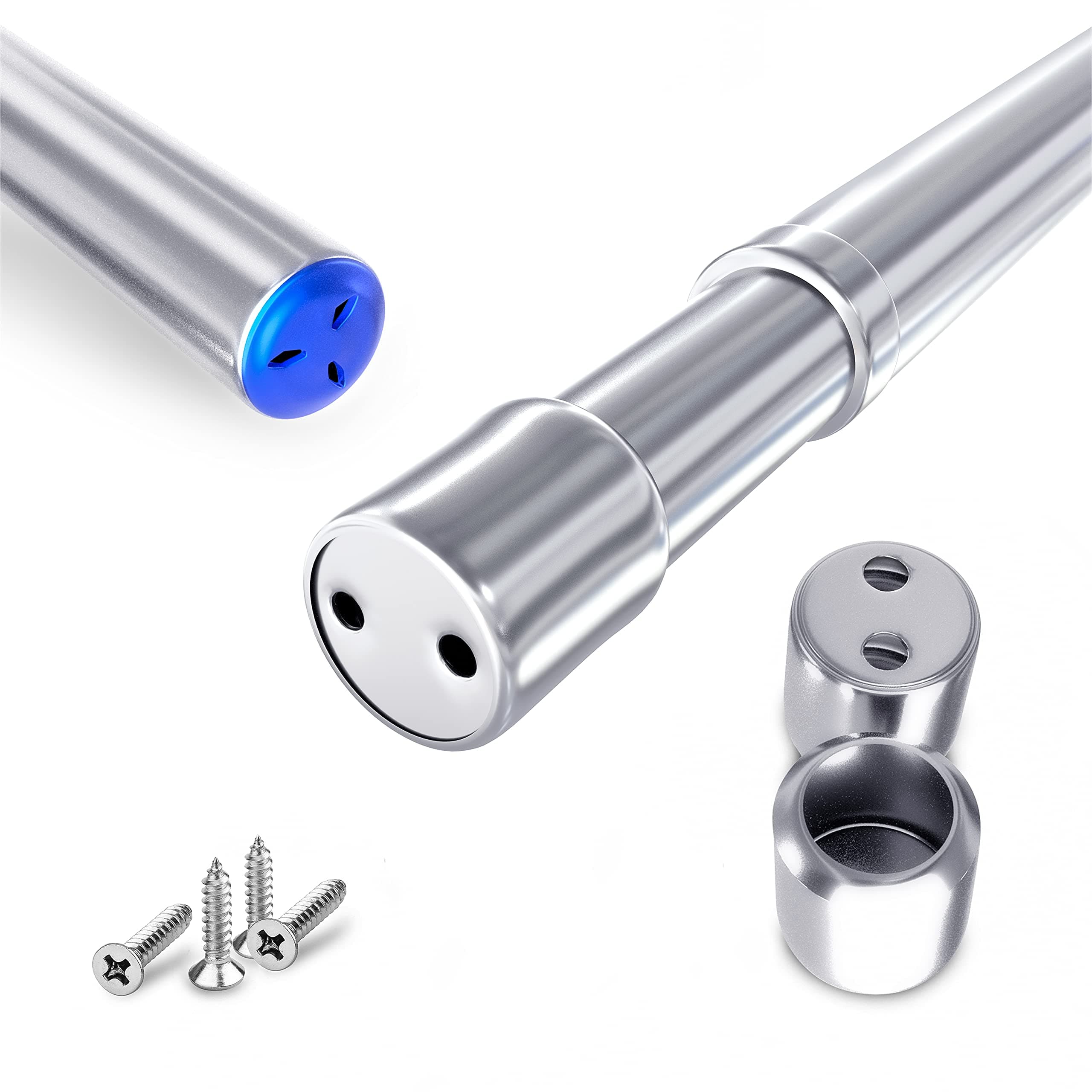 Wardrobe Rail and Fittings 57-100 cm – Stainless Steel Extendable Clothes Rail Pole with End Sockets & Screws - Heavy Duty & Rust Resistant for Wardrobe, Shower, Balcony, Windows