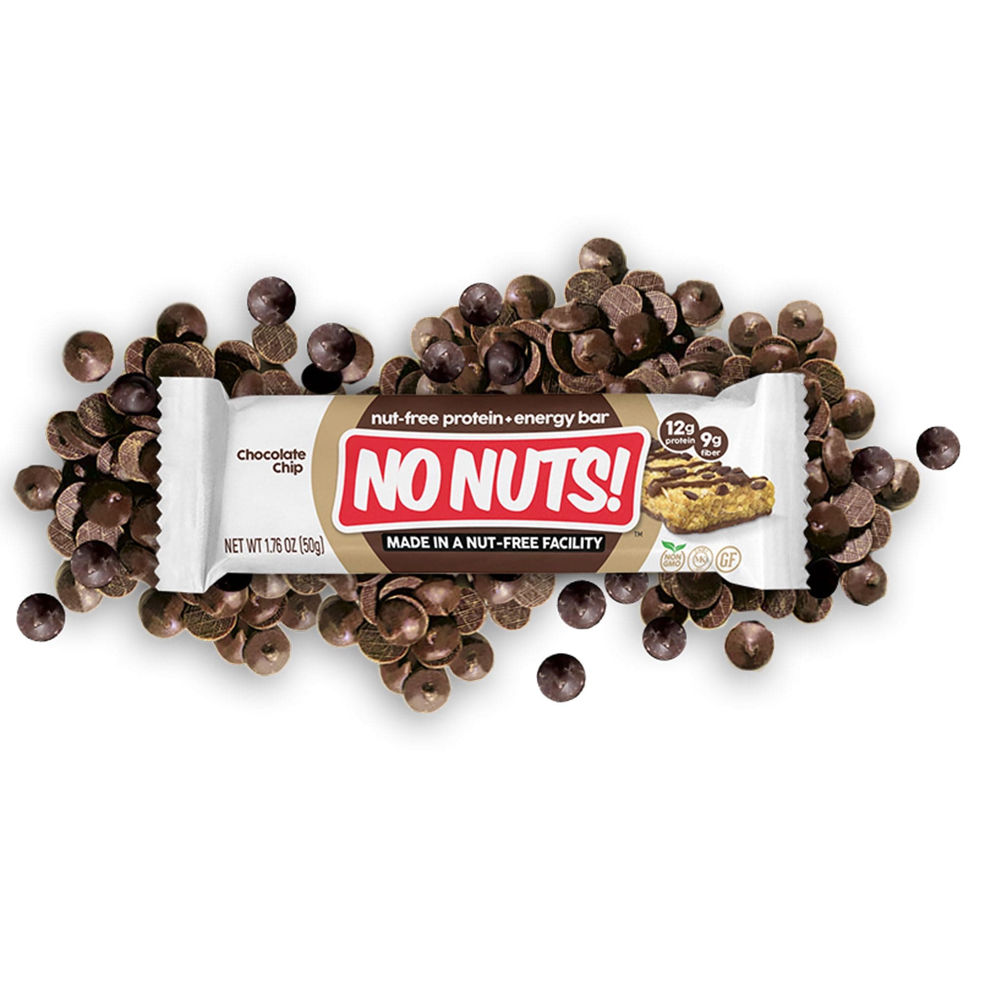 No Nuts! Chocolate Chip Protein Bars 100% Nut-Free & School-Safe | 12g Plant Protein, Vegan, Gluten-Free, Non-GMO, Organic, Kosher | 12 Count