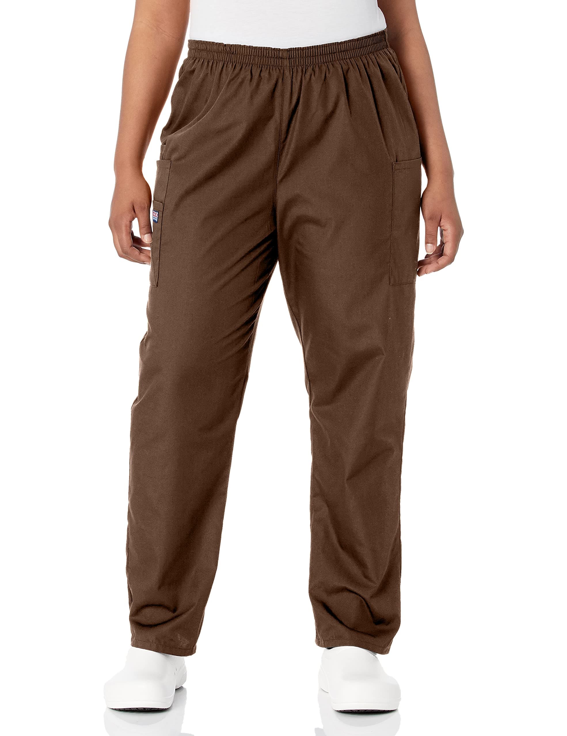 Cherokee Women Scrubs Pant Workwear Originals Natural Rise Tapered Pull-On Cargo 4200P, XL Petite, Chocolate
