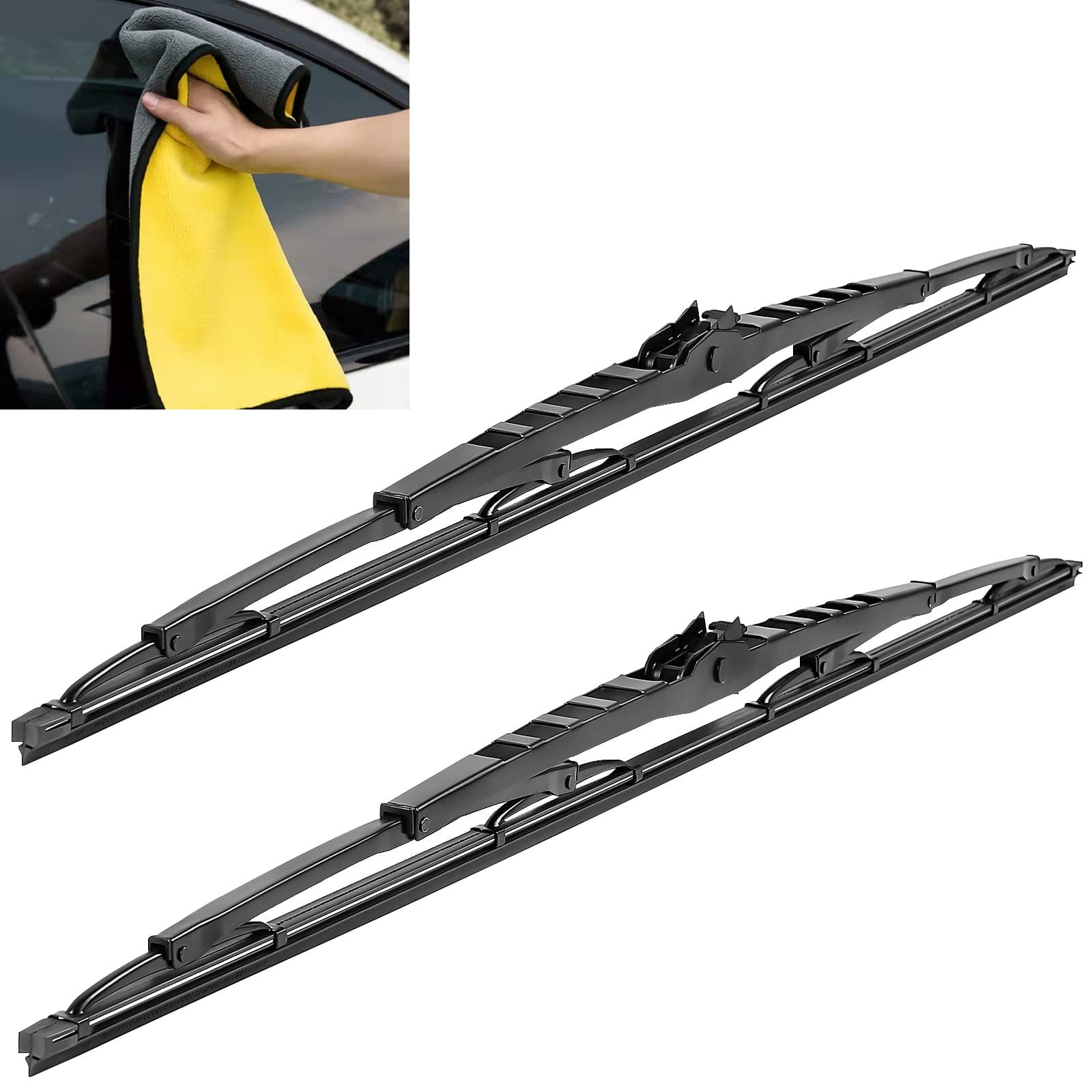 32 Inch Wiper Blade RV Pair or Motorhome rv windshield wipers 32 inch 12mm 9mm J Hook with 1 Pcs Car wash towel 32"/32"(Set of 2）