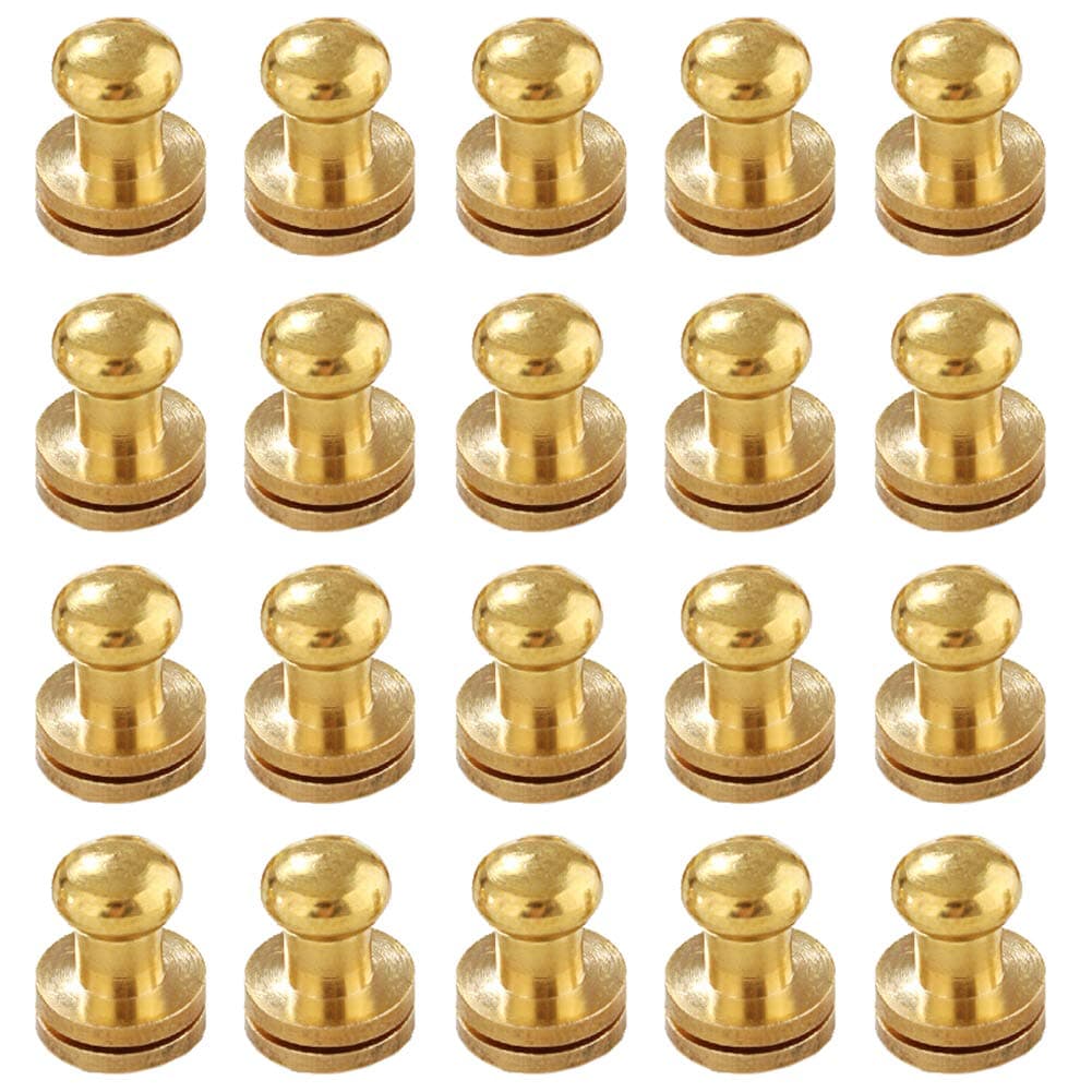 20 Pieces 6mm Round Head Button Studs Brass Leathercraft Studs Buttons Cap Rivets Screwback Screw Stud Spot Rivet for DIY PU-Leather Craft Accessories Belt Wallet Handbag, Copper-Tone