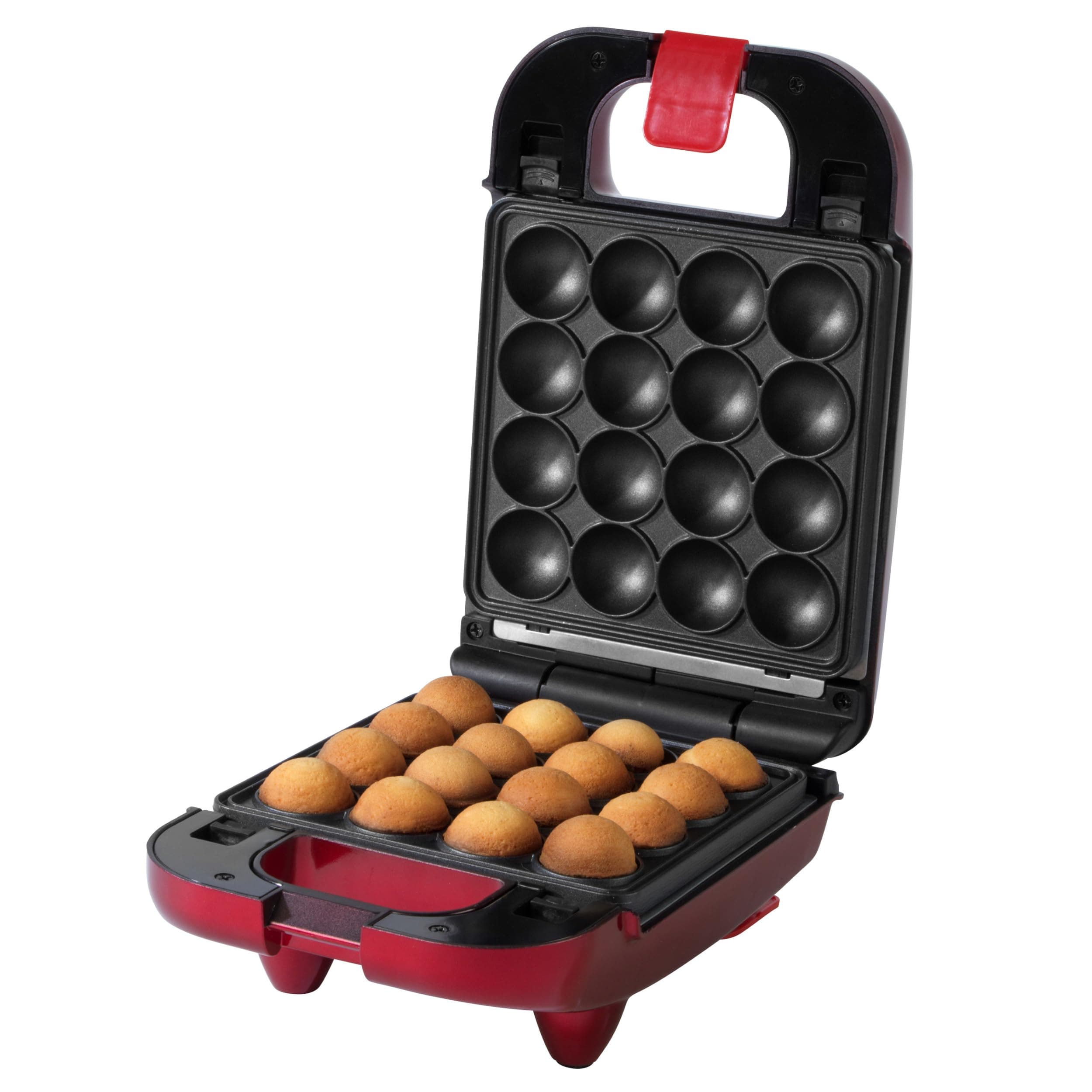 Giles & Posner EK4943G 3 In 1 Compact Mini Treat Maker - Make Delicious Doughnuts, Cake Pops & Waffles, Party Treat Waffle & Cake Maker, Easy Clean Non-Stick Removable Plates, Cool Touch, 650W, Red