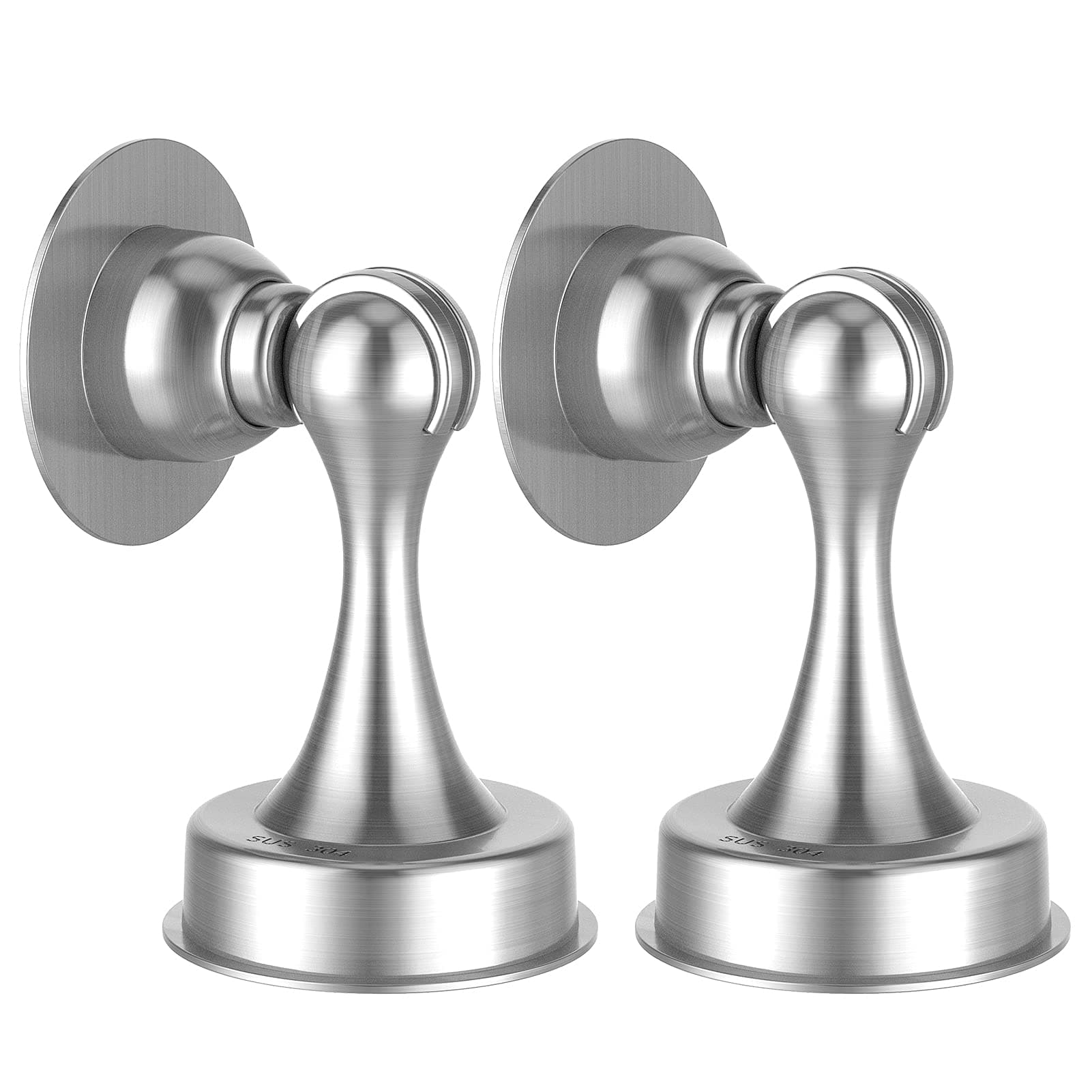 2 Pack(304) Door Stoppers, ASHGOOB Magnetic Door Stop Door Catch Door Closers, Stainless Steel(304) Door Stopper Wall Protector, Double-Sided Adhesive Tape No Drilling, Screws for Stronger Wall Mount