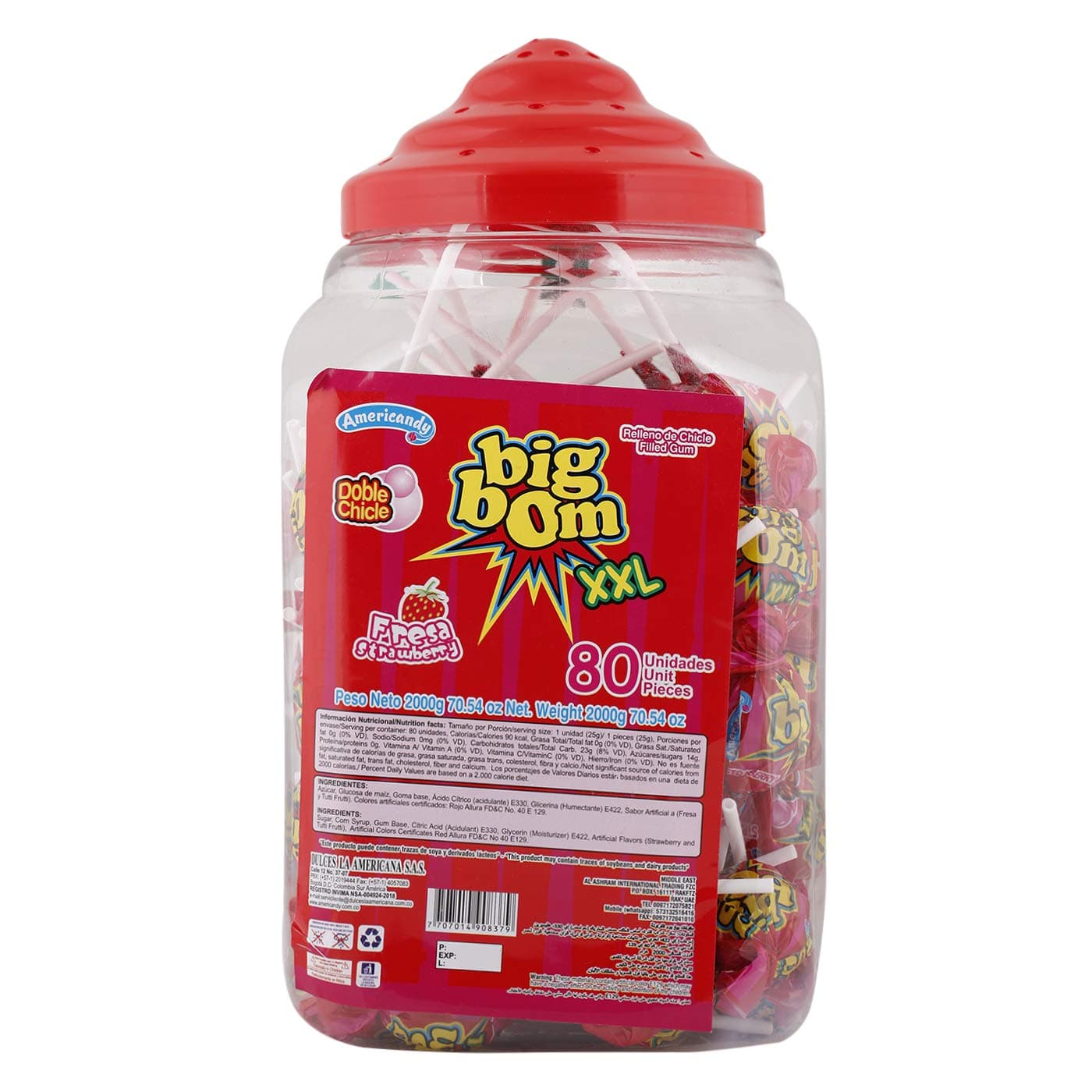 Americandy Big Bom XXL Strawberry Lollipop, 25 gm (Pack Of 80)