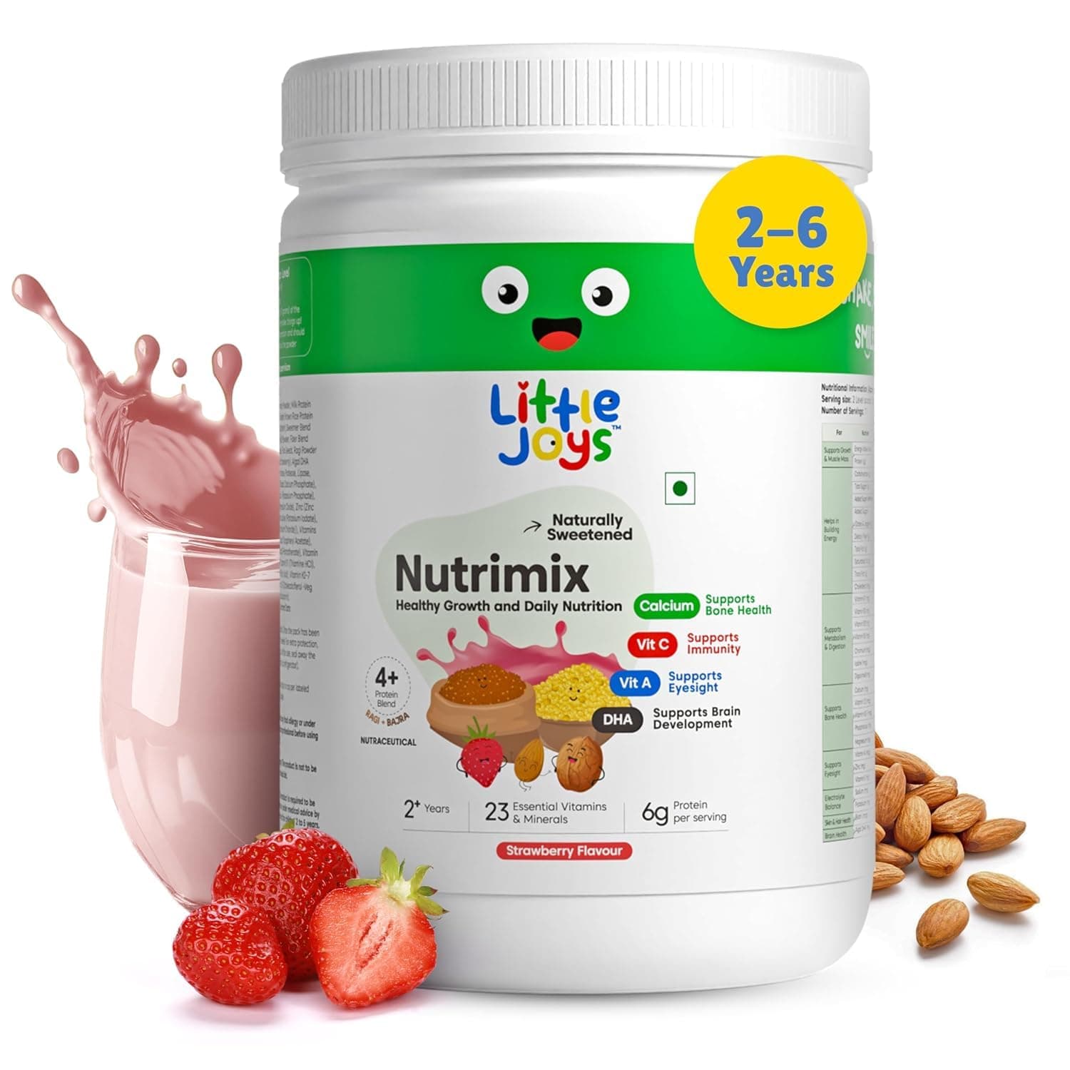 Little Joys Nutrimix Nutrition Powder 350g | 2-6 Years | No Refined Sugar | Supports Overall Health & Boosts Immunity | With Ragi, Bajra, Almonds & Oats | Strawberry Flavour
