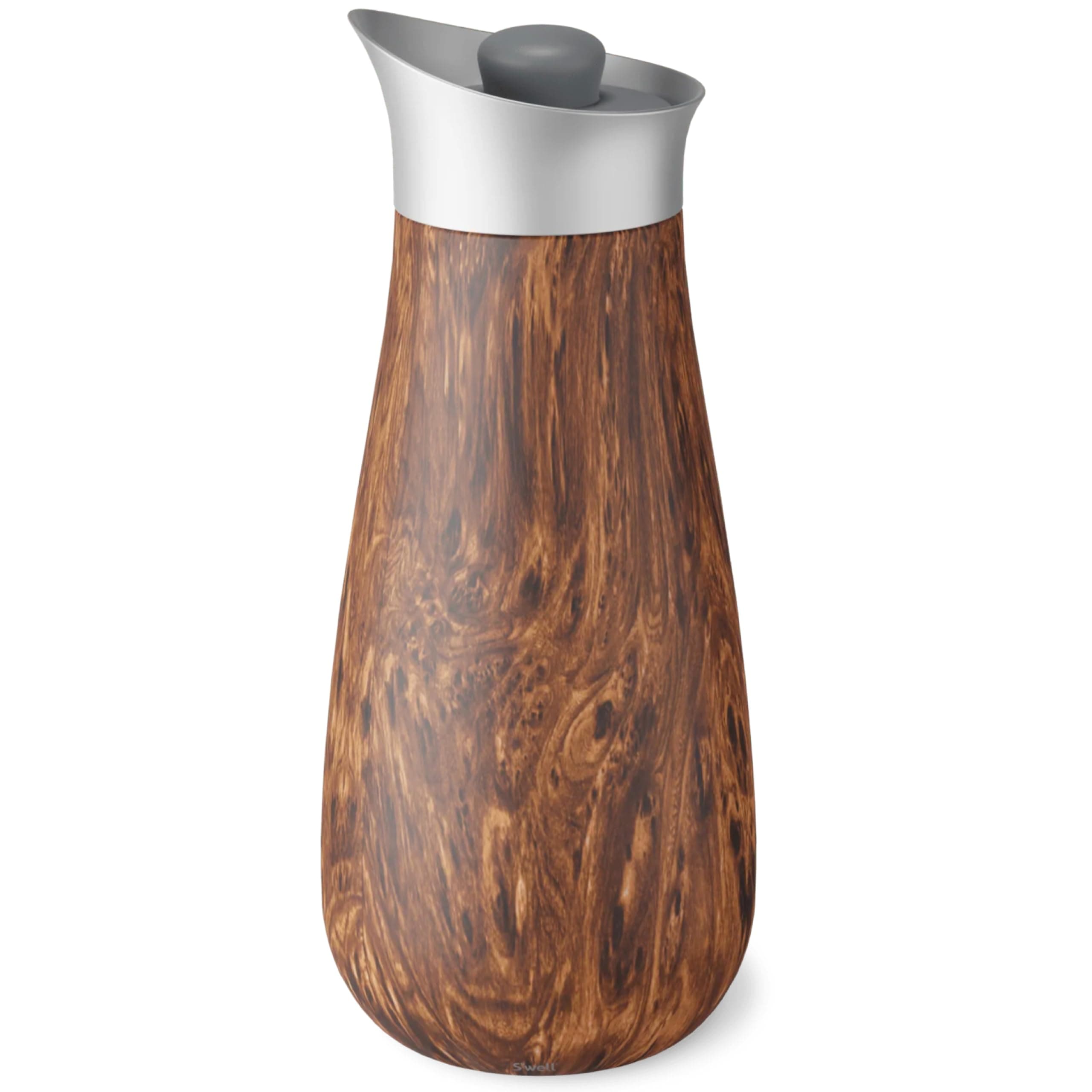 S'well Stainless Steel Carafe with Silicone Lid, 1.5L, Teakwood, Triple Layered Vacuum Insulated Container Keeps Drinks Colder for Longer, BPA Free Barware