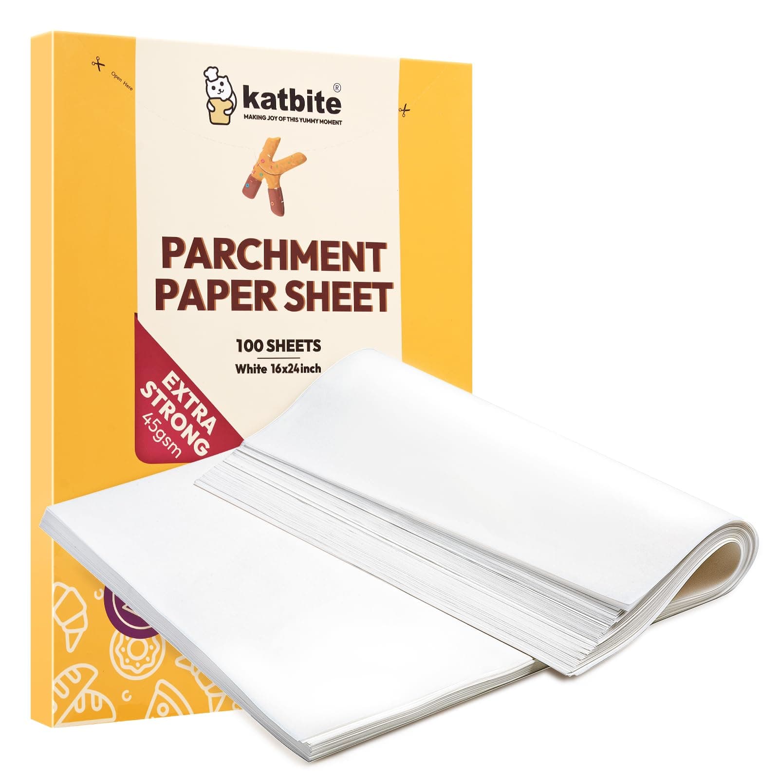 Katbite 16x24 inch Heavy Duty Parchment Paper Sheets, 100Pcs Precut Non-Stick Full Parchment Sheets for Baking, Cooking, Grilling, Frying and Steaming, Full Sheet Baking Pan Liners [Advanced Series]