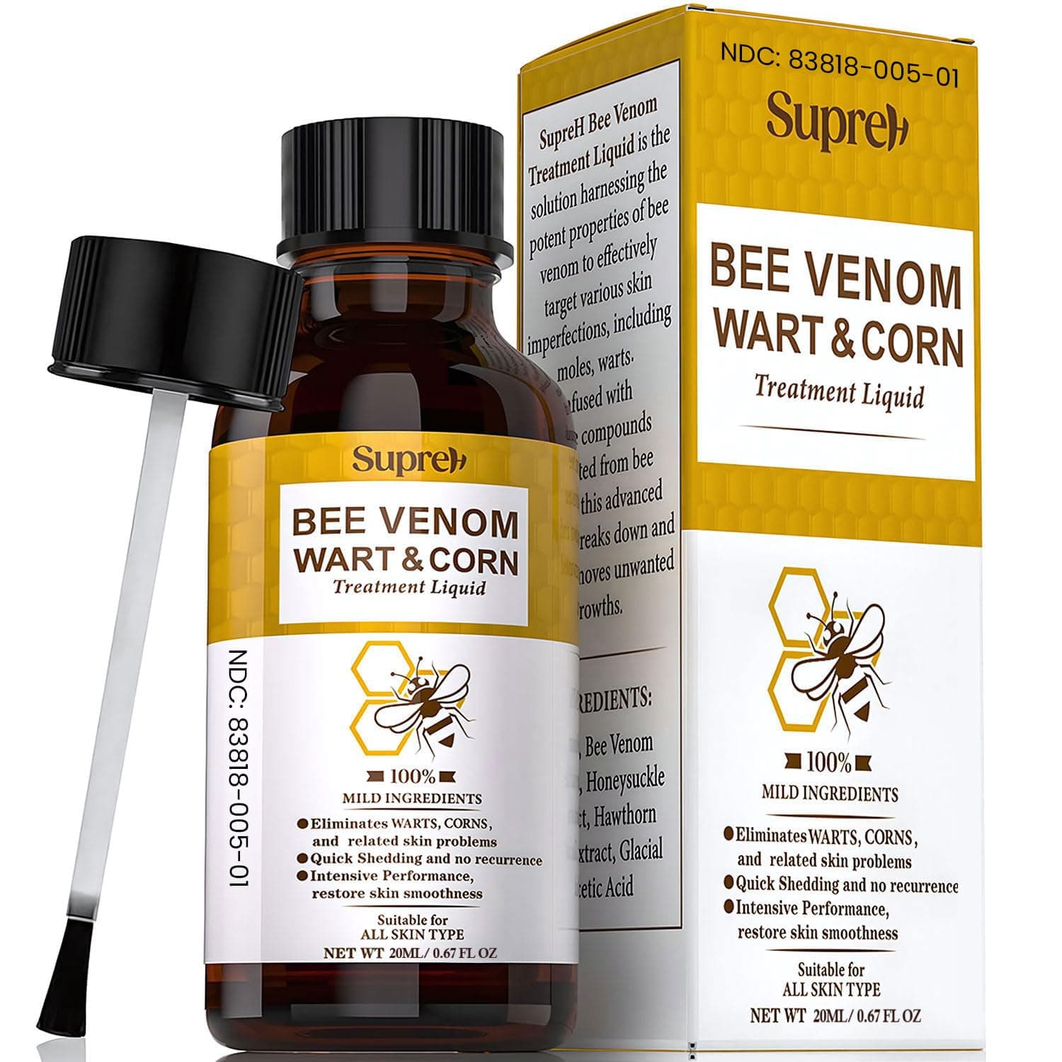 SupreH Fast-Acting bee Venom wart Remover: wart Freeze Off with salicylic Acid & bee Venom Cream - Wart Removal for Plantar Wart Genital Wart 18 ML