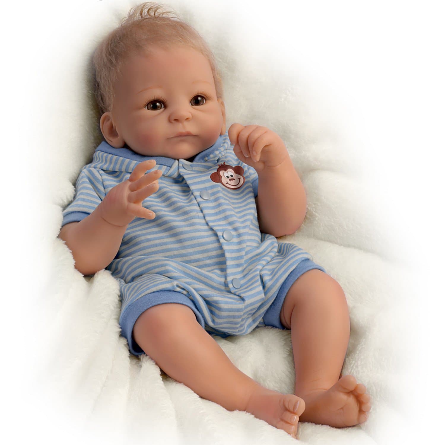 Ashton Drake - So Truly Real® Baby Doll 'Benjamin' by Artist Tasha Edenholm - is handcrafted of RealTouch® vinyl skin - In A Darling Blue Ensemble