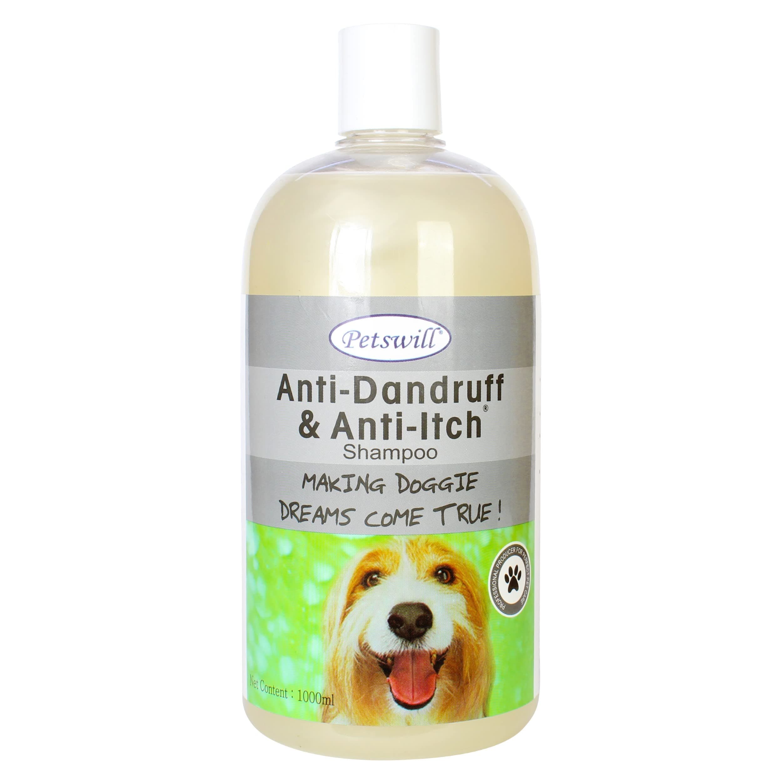 PetswillDog Shampoo - Anti Dandruff, Anti Itch - 1 Litre ; Pomeranian, Shih Tzu, Rottweiler, German Shepherd, Labrador, Golden Retriever, Pug, Boxer, Doberman, German Shepherd, Boxer, for All Breeds