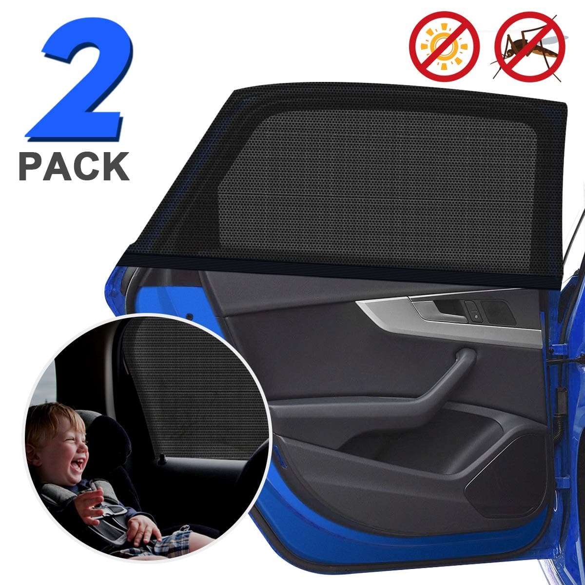 DYFFLE 2 Pack Car Window Shades Car Accessories, UV Sun Protection for Baby Adults Pets, Portable Car Sun Shades for baby kids, 40"x20" Fits Most Vehicles