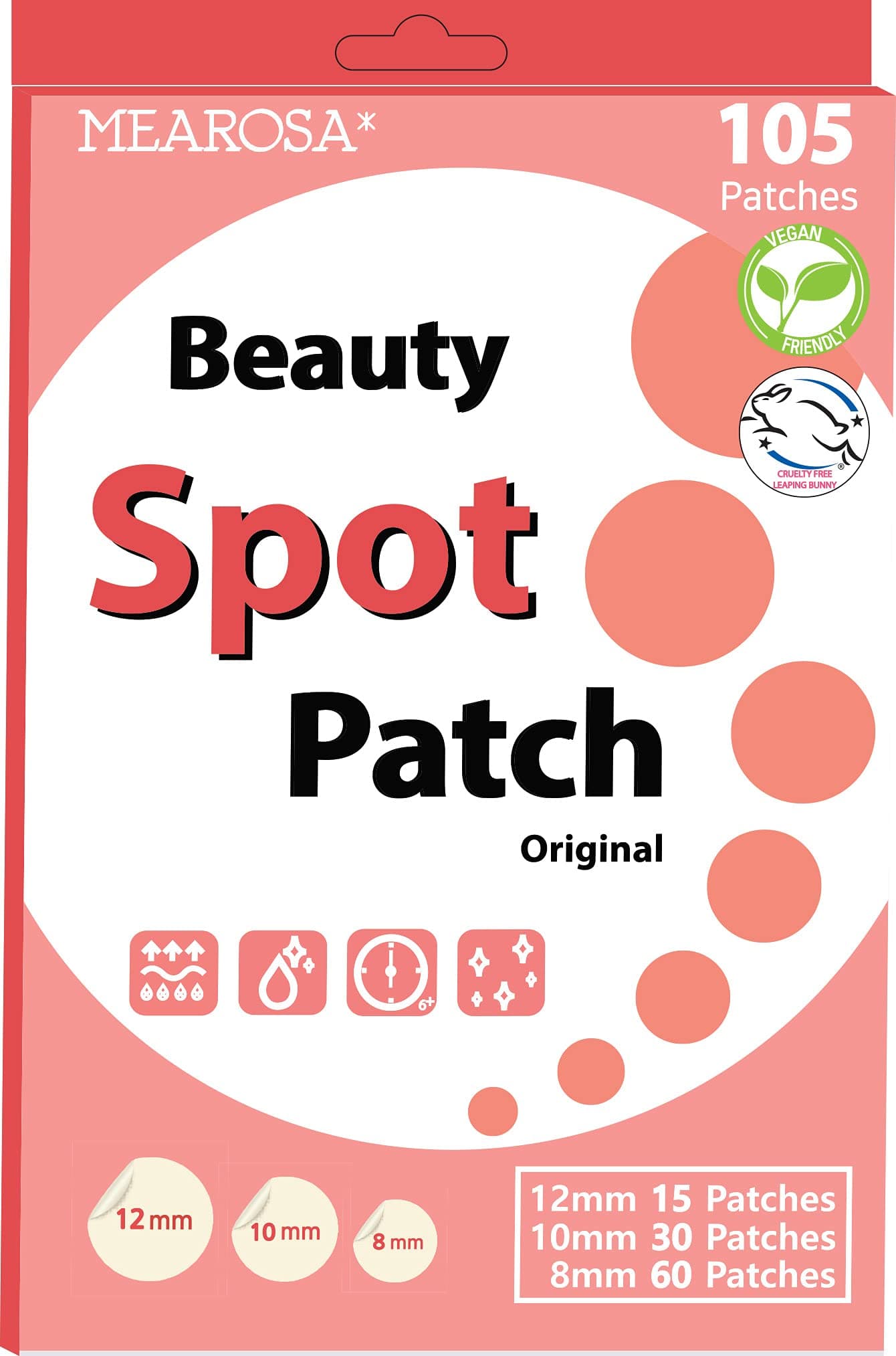 MEAROSA Beauty Spot Pimple Patch 105 dots - VEGAN, Cruelty-Free, Absorbing cover, Hydrocolloid Blemish Spot Patch Beauty Spot Patch Three Size
