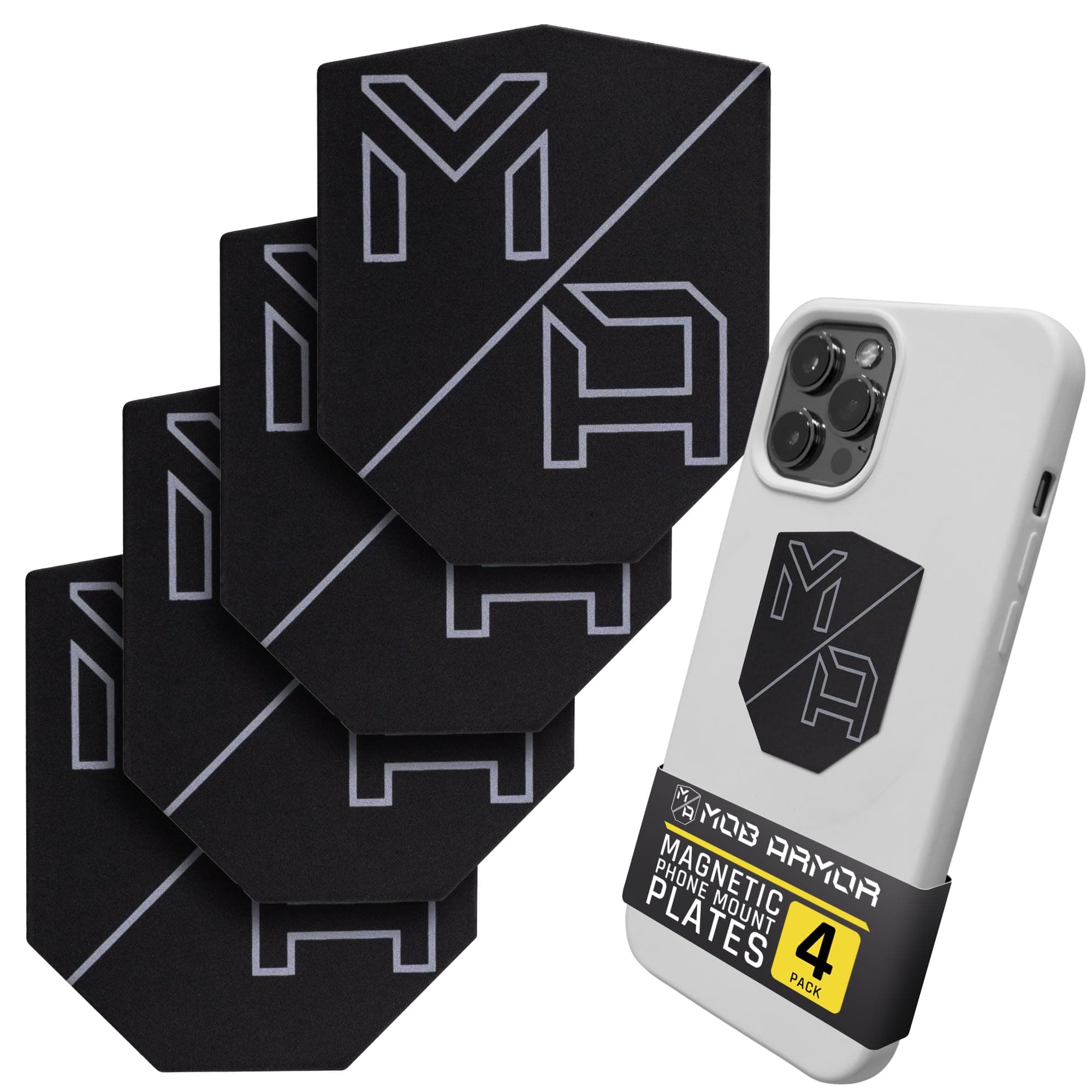 MobNetic Plate - Phone Magnet Plate Compatible for iPhone & Android - 0.02" Thick Metal - 3M VHB Adhesive Magnetic Plate for Phone Mount for Cars, Trucks, Motorcycles & Athletes - 4 Pack