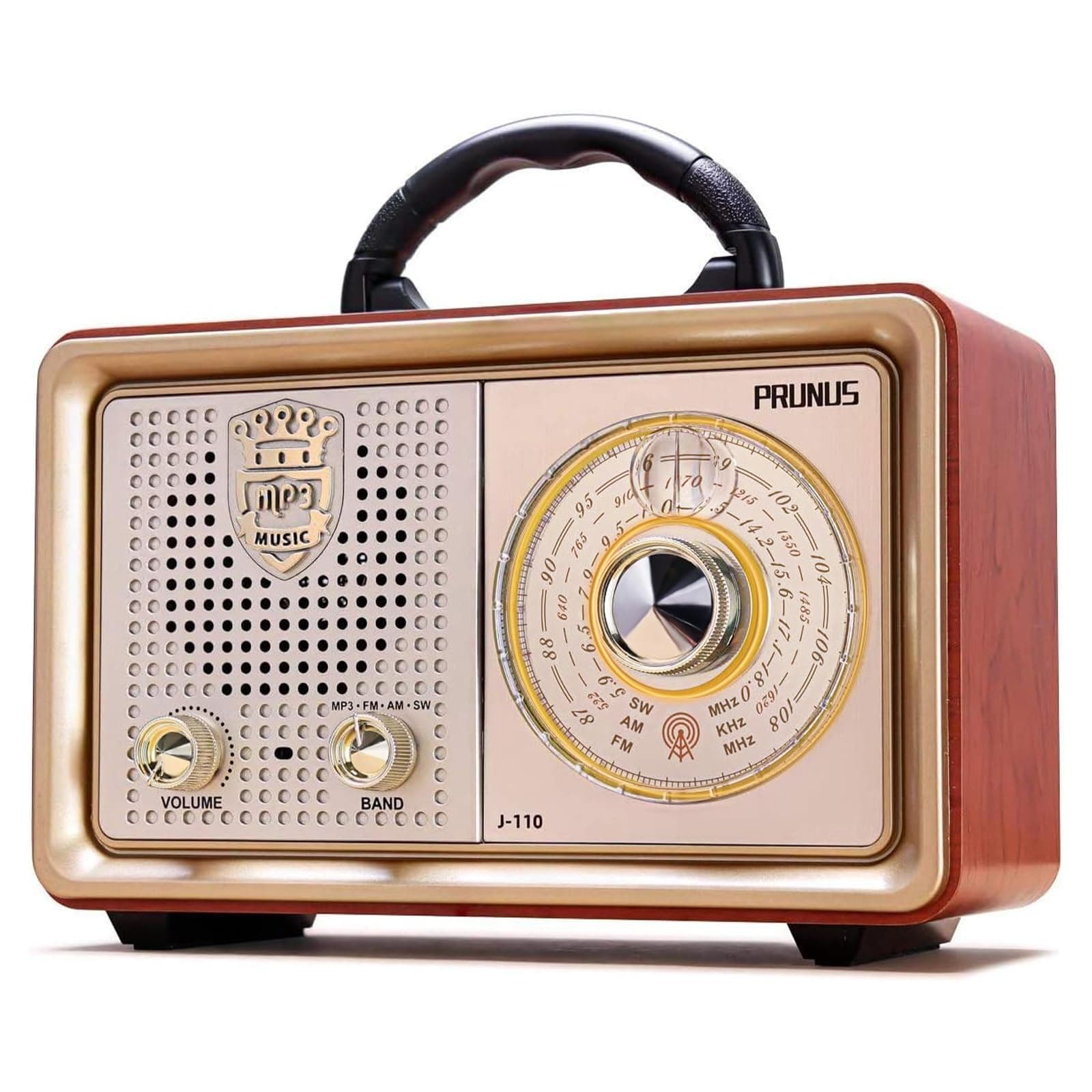 prunus AM FM Short Wave Bluetooth Portable Retro Radio Orange 5W Enhanced Bass MP3 Player 3 Power Sources