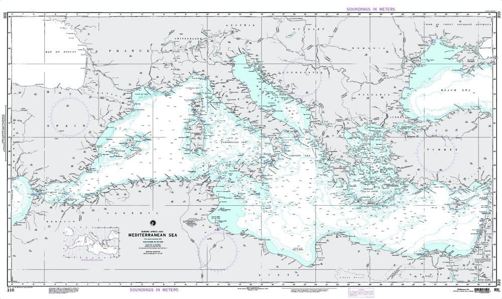 NGA Chart 310: Mediterranean Sea (Waterproof) 33 x 54