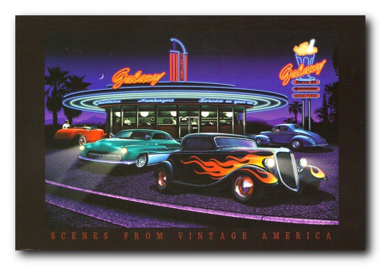 Galaxy Diner Vintage Car Retro Advertisement Travel Route 66 Wall Decor Art Print Poster (18x24)