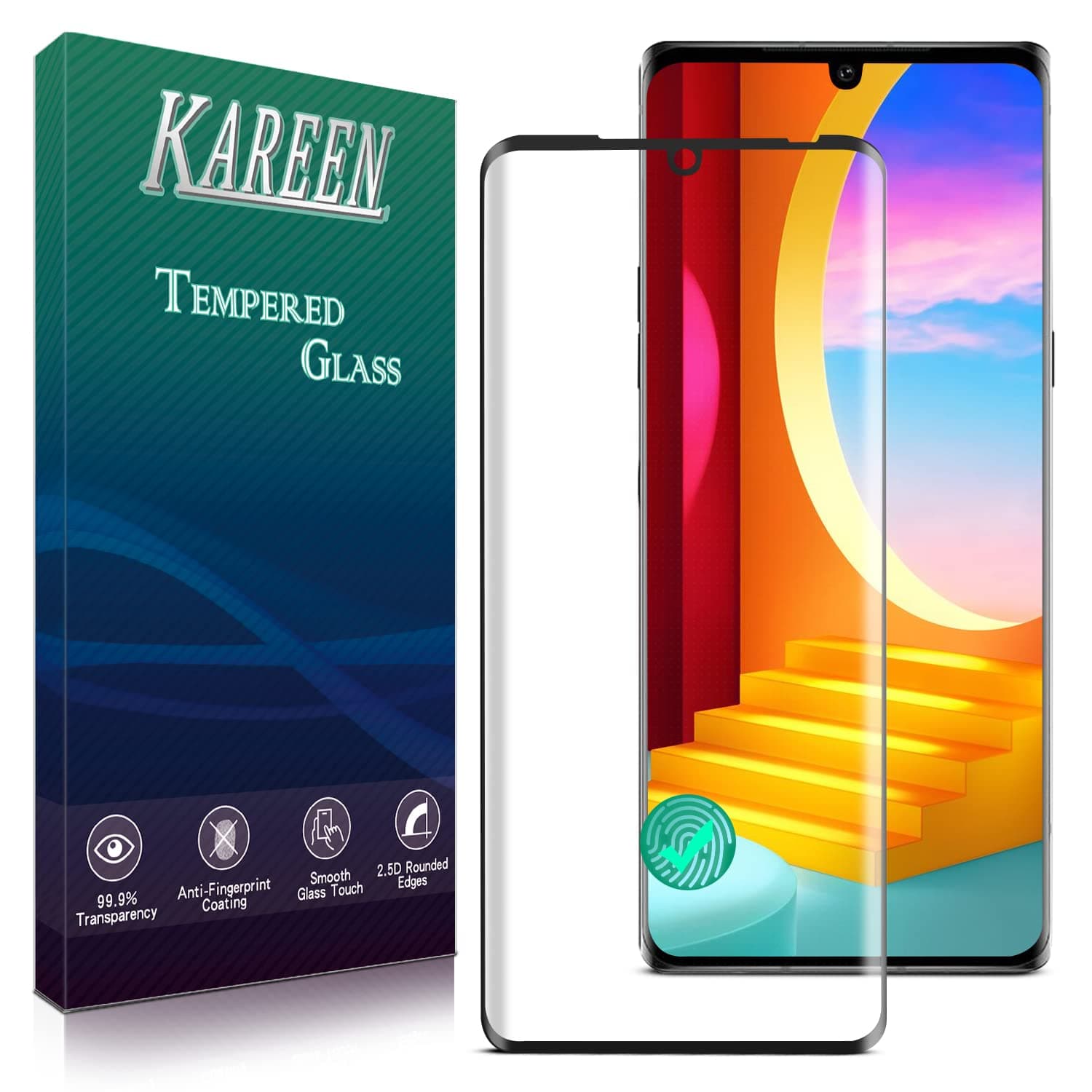 KAREEN Screen Protector for LG Velvet, LG Velvet 5G UW Tempered Glass, Supports Fingerprint Reader, Anti Scratch, 3D Full Coverage, Case Friendly, Bubble Free