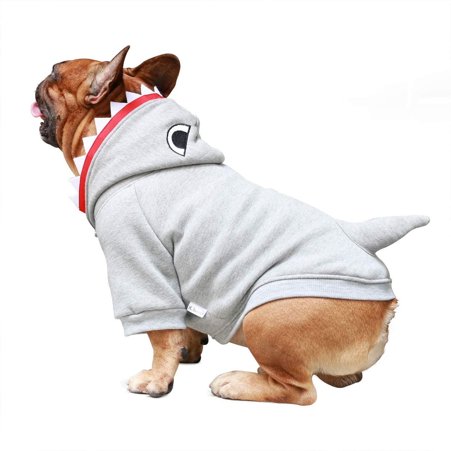 iChoue I am a French Bulldog Shark Dog Halloween Costumes Clothes Sweater Cute Funny for Small Dogs Cold Weather Winter Coats Hoodies Frenchie English Pug Pitbull Corgi Puppy - Grey/Medium