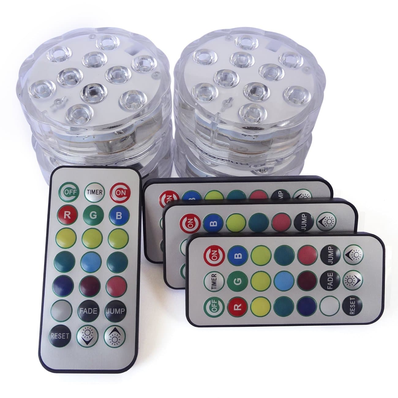 Tripop RGB Color Changing LED Light, 13 Colors 2 Modes Dimmable Submersible Lights with Remote and Timer (4 Pack)