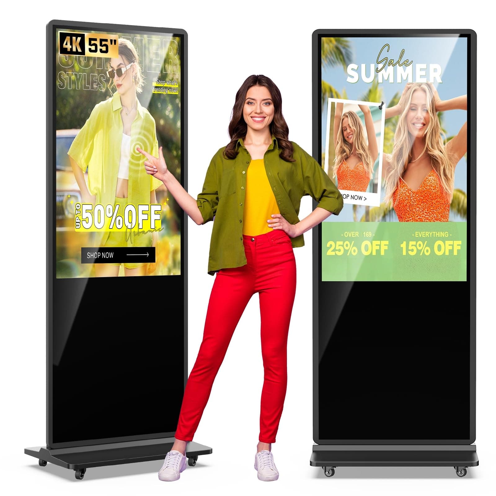 MWE 55 Inch 4K Touchscreen Kiosk, Indoor Floor Standing Digital Signage Displays, Advertising Display LCD Totem, Interactive Display Poster Android System with Auto Media Player