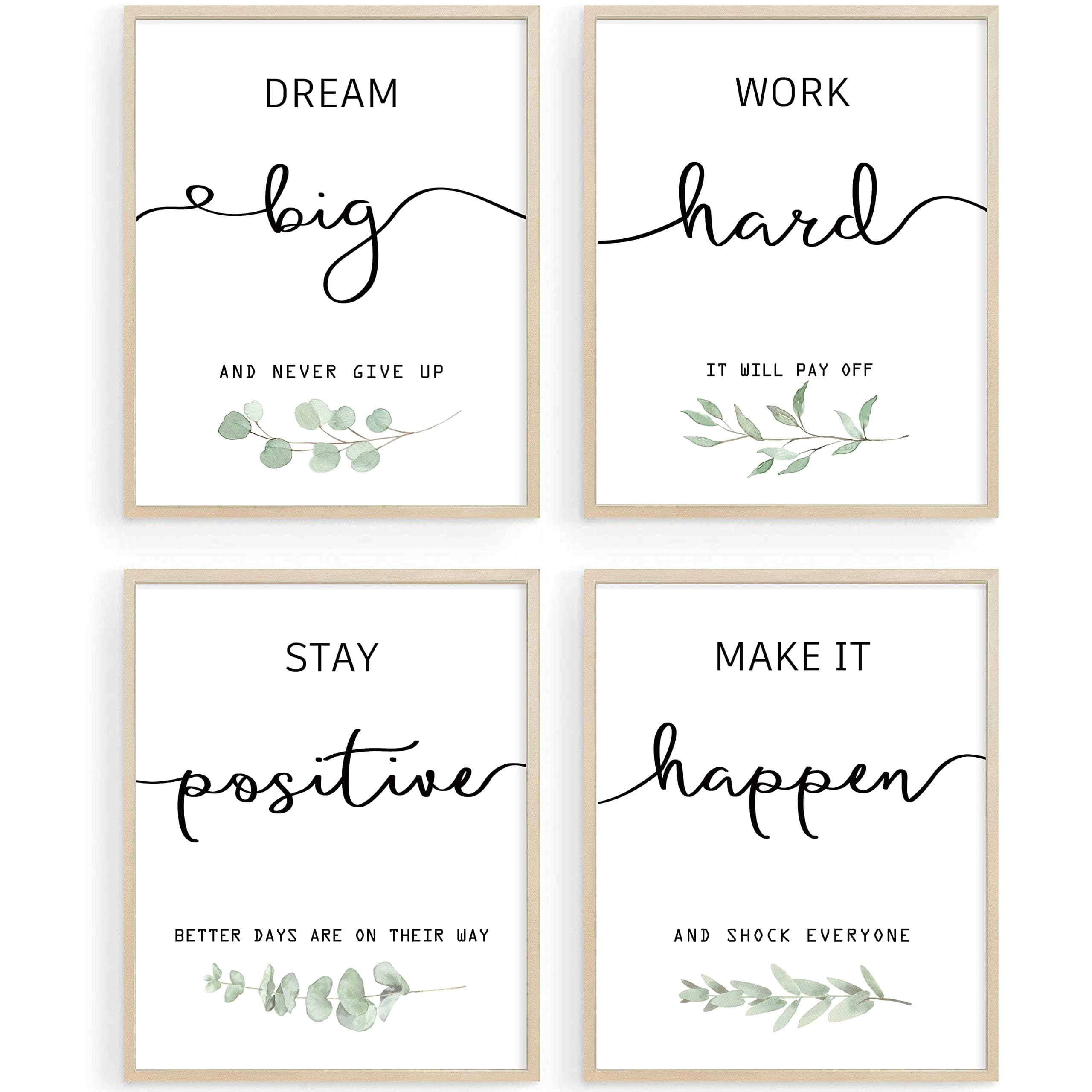 Howwii Inspirational Wall Art Office Decor, Motivational Wall Art Prints for Bedroom |Living Room, Black and White Daily Positive Affirmations Poster for Women Men Kids, Set of 4, 8"x10", UNFRAMED