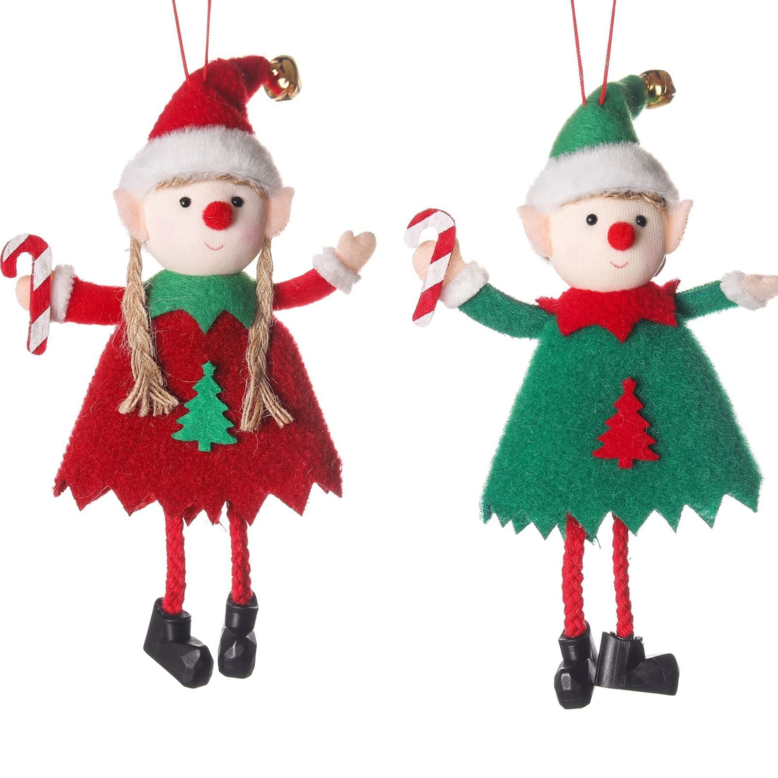 2Pcs Christmas Tree Elf Decoration,Christmas Plush Elf Hanging Ornament 6.3Inch,Boy and Girl Elf Doll Decor for Christmas Tree (Crutches Elf)