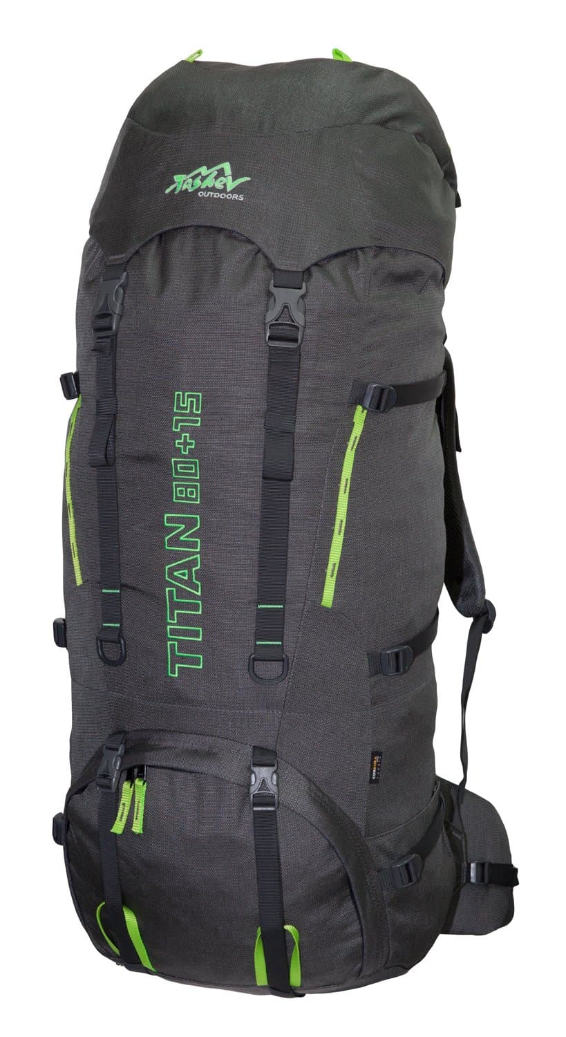 Tashev Outdoors Titan Trekking Rucksack, Travelling Hiking Backpack For Outdoor, Travel, Camping, 80L Plus 15L with Rain Cover (made in EU)