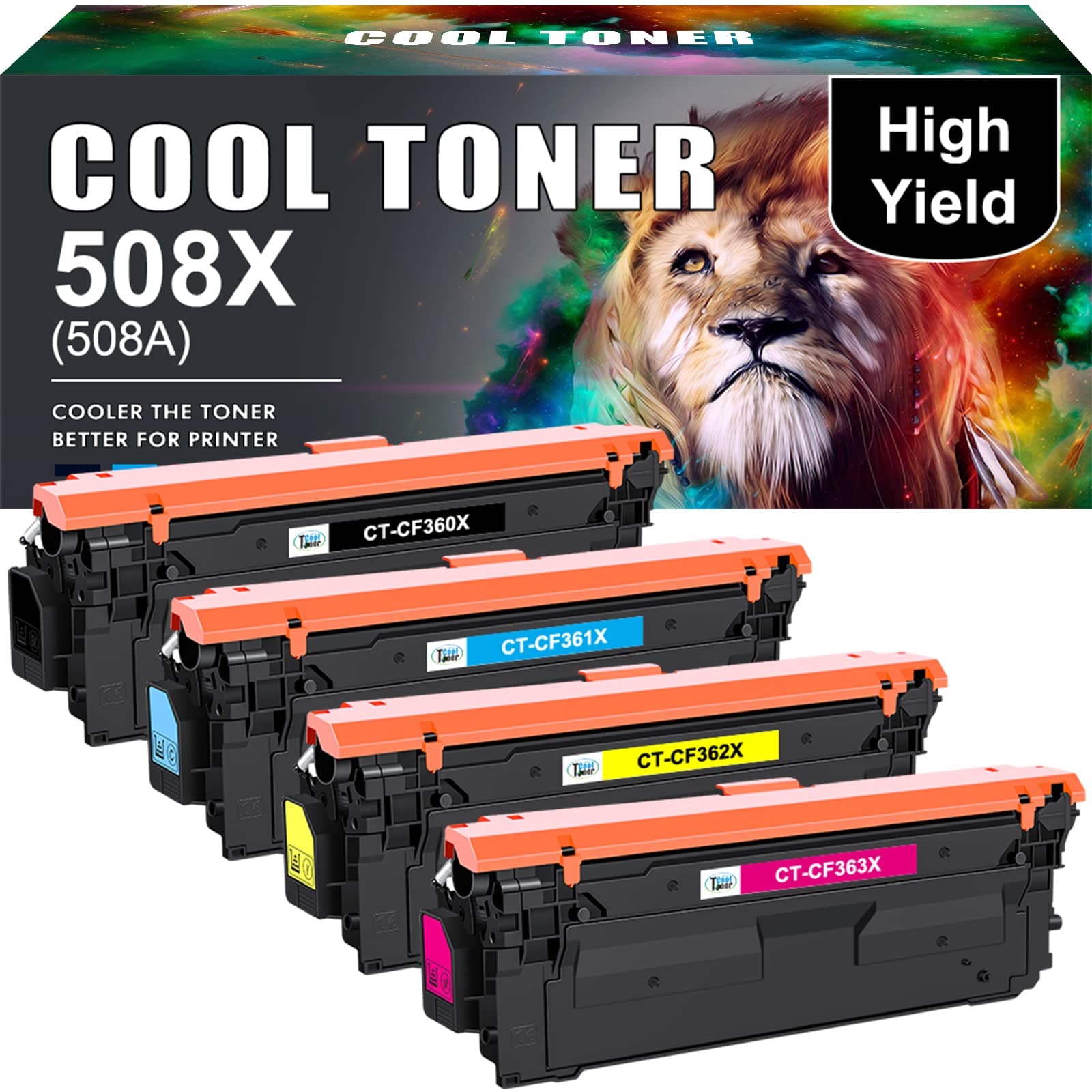 Cool TonerCompatible Toner Cartridge Replacement for HP 508X CF360X 508A CF360A Work with Color Enterprise M553dn M553 M577 CF361X CF362X CF363X Printer Ink (Black Cyan Yellow Magenta 4-Pack)