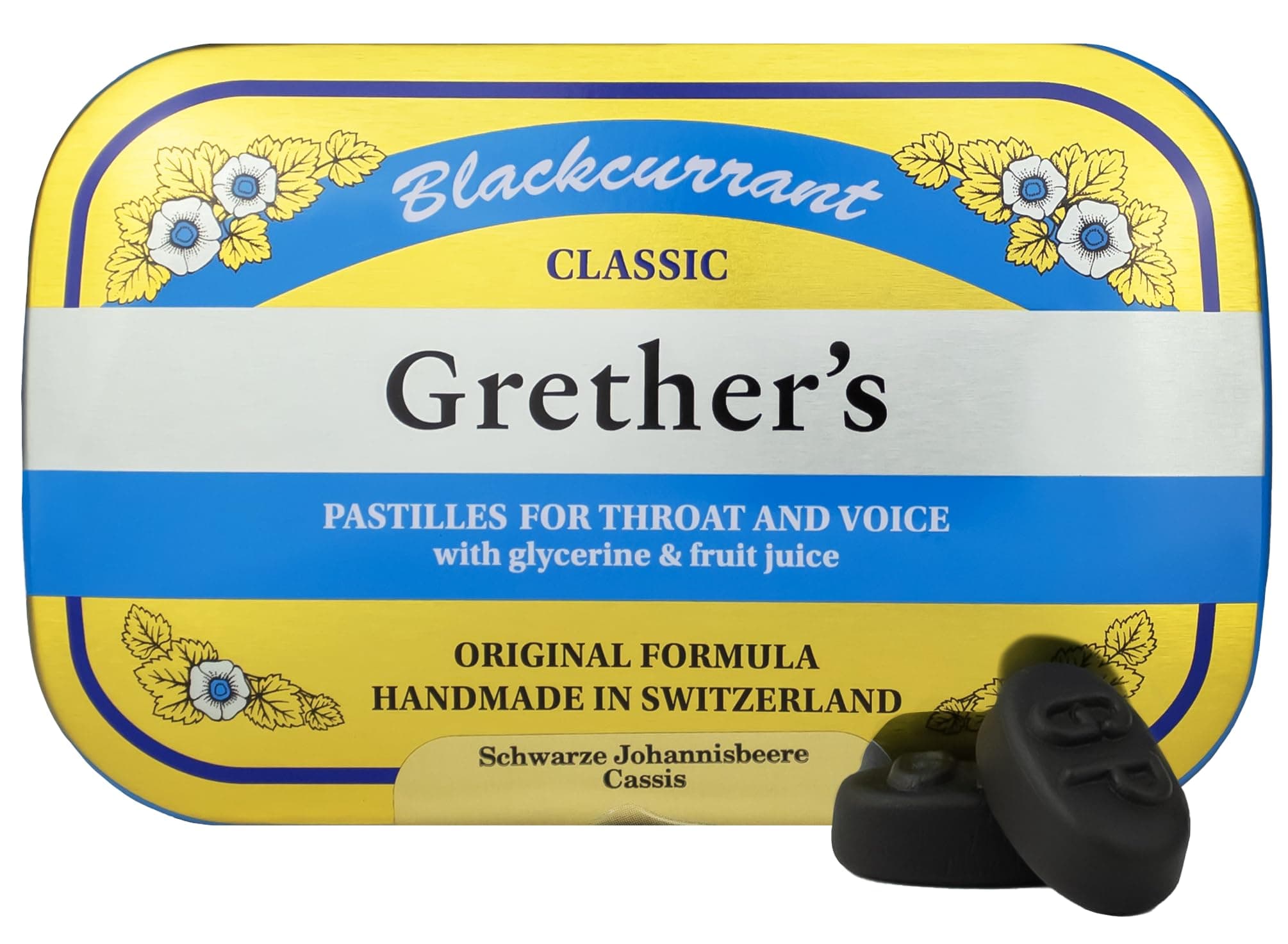 GRETHER'S Classic Blackcurrant Pastilles – Premium Swiss Throat Lozenges for Dry Mouth & Throat Comfort – Rich in Vitamin C, Intense Fruit Flavor – Gluten & Lactose Free – 15 oz
