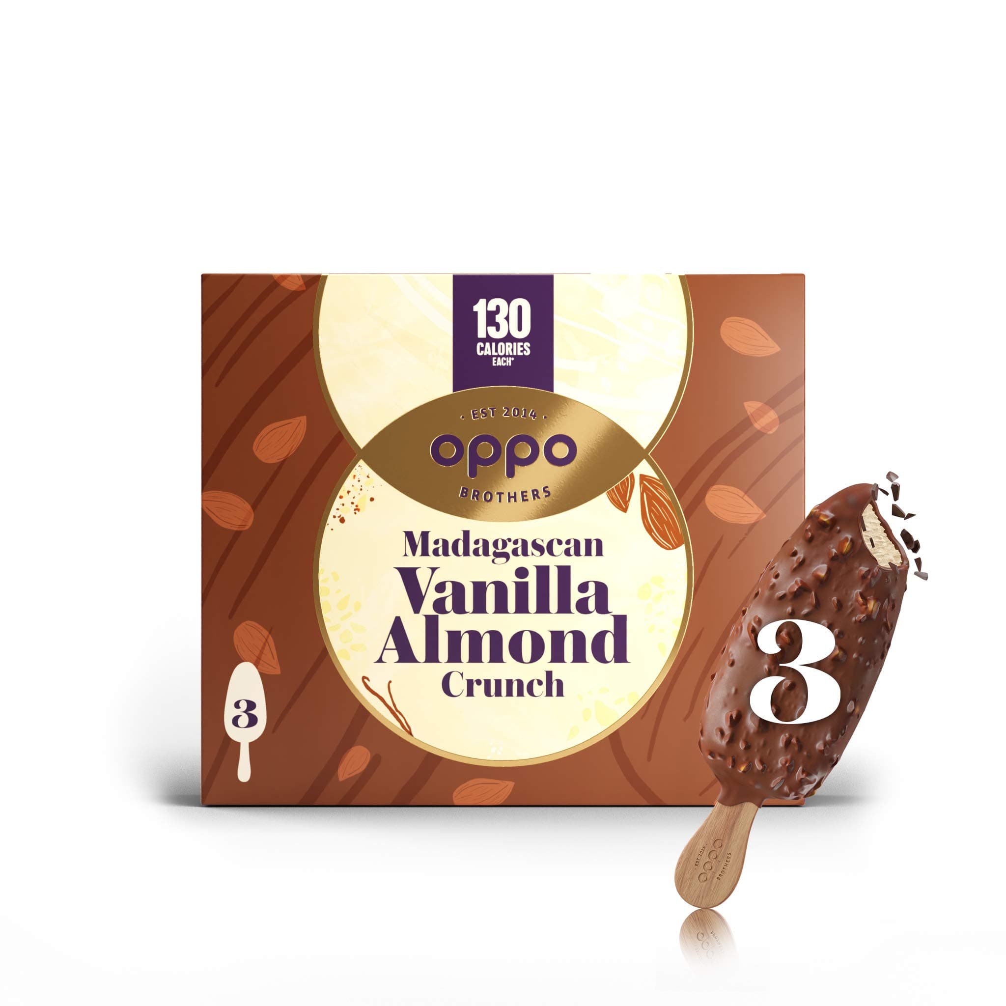 Oppo Ice Cream Vanilla & Roasted Almonds Sticks, 3 x 80ml (Frozen)