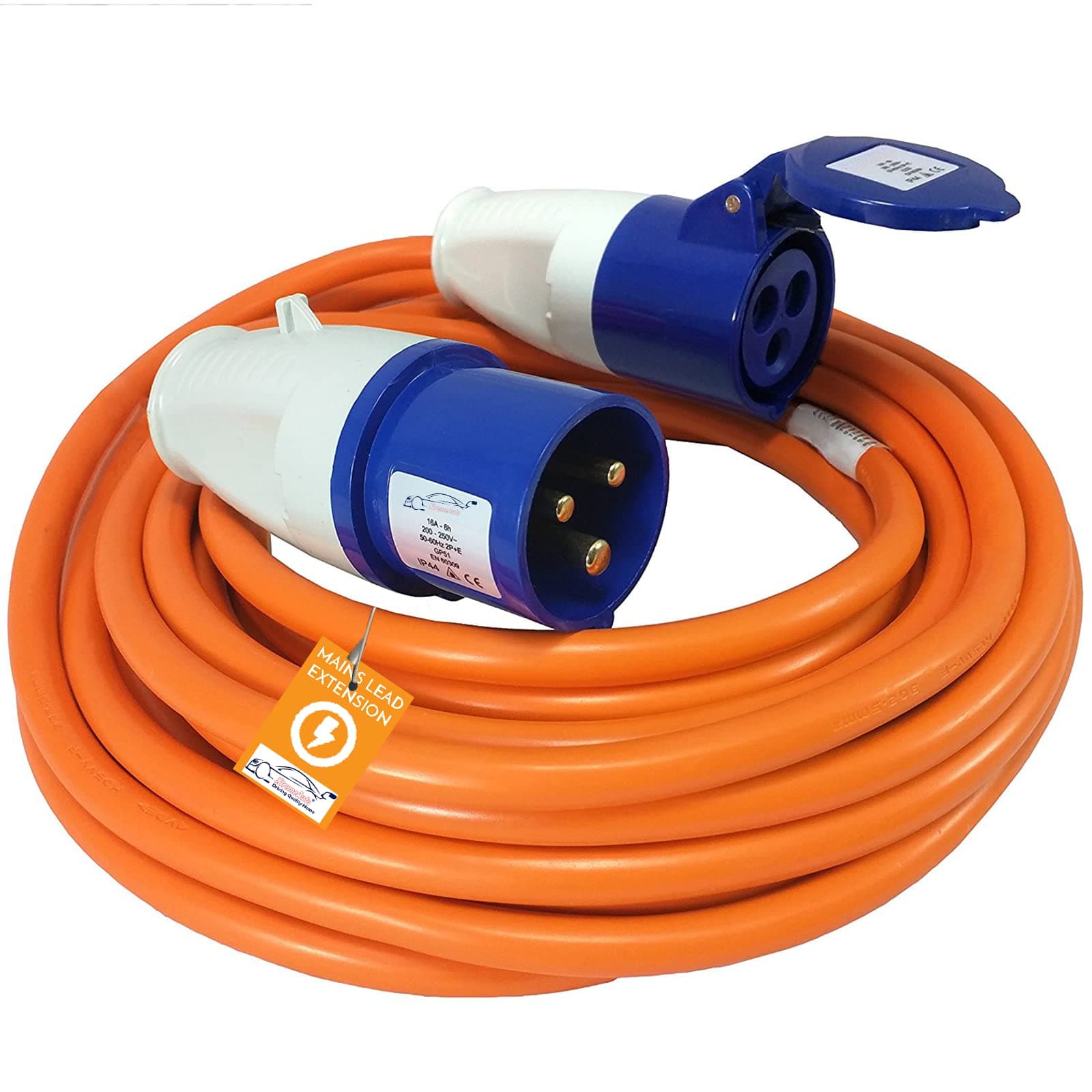 10M Extension Lead - Heavy Duty Caravan Hook Up Cable, 240V 16amp Cable Lead Camping Extension Lead Orange High Vis Orange Mains Power Lead Cable - Perfect For Campervan & Motorhome (10M)