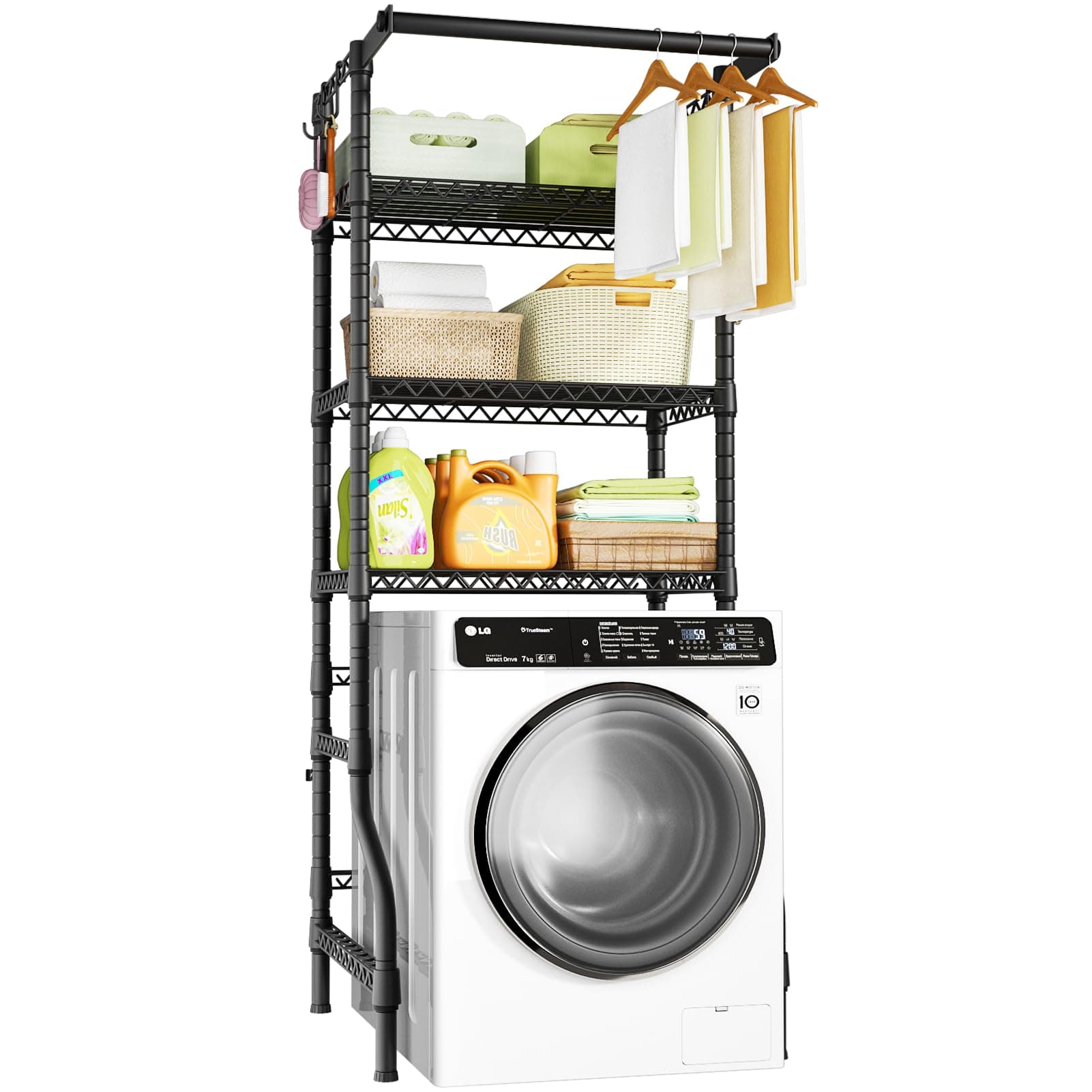Ulif U11 Mini Over Washer and Dryer Shelves, 3 Tiers Laundry Room Storage and Organizer Standing Shelf, Metal Freestanding Clothes Drying Rack, 28.3”W x 19.7”D x 77.6”H, Black