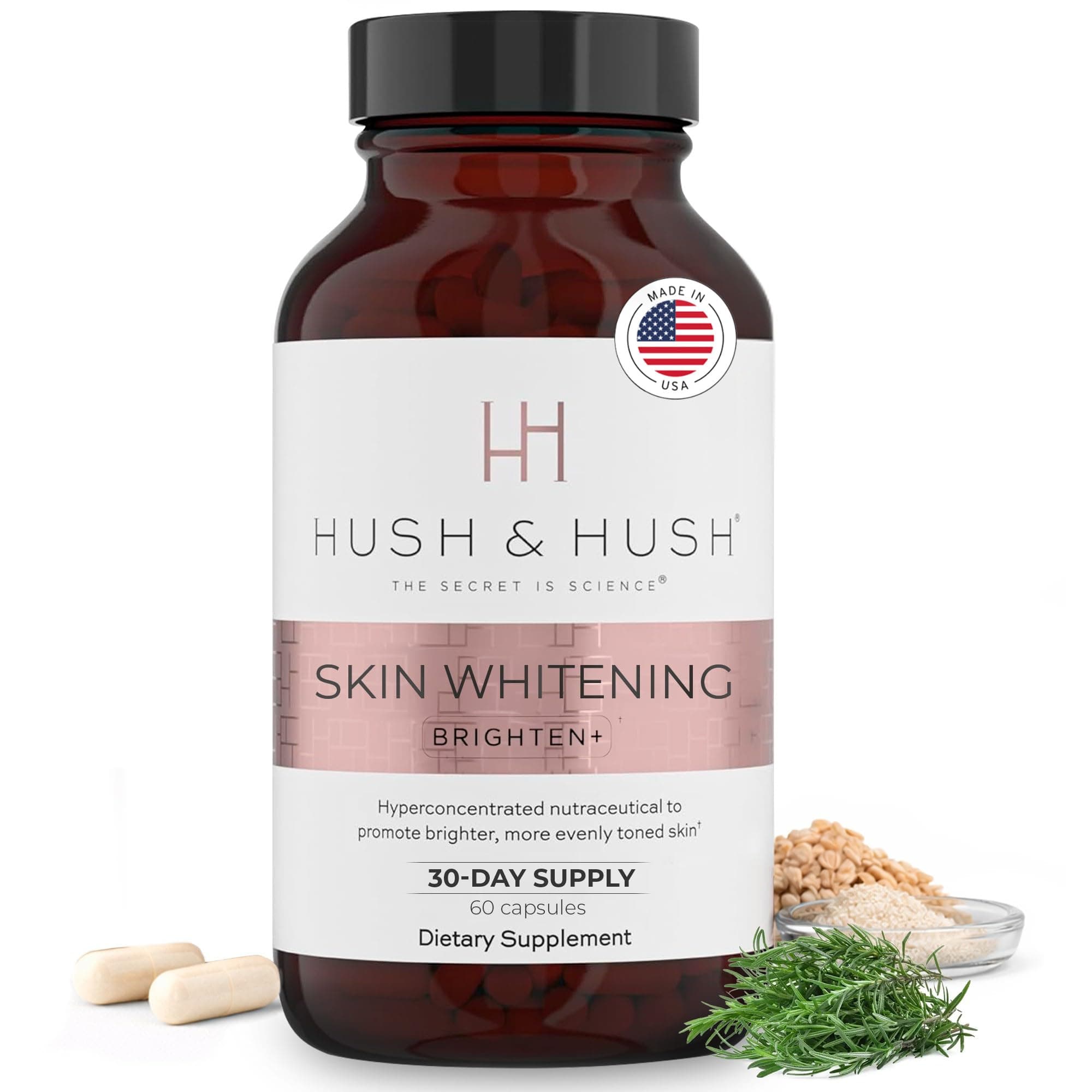 Hush & Hush Vitamin C Supplement for Skin Brightening – Clinically Proven, Antioxidant-Rich Formula to Reduce Dark Spots, Discoloration & Blue Light Damage – Vegan, Non-GMO, Gluten-Free – 60 Capsules