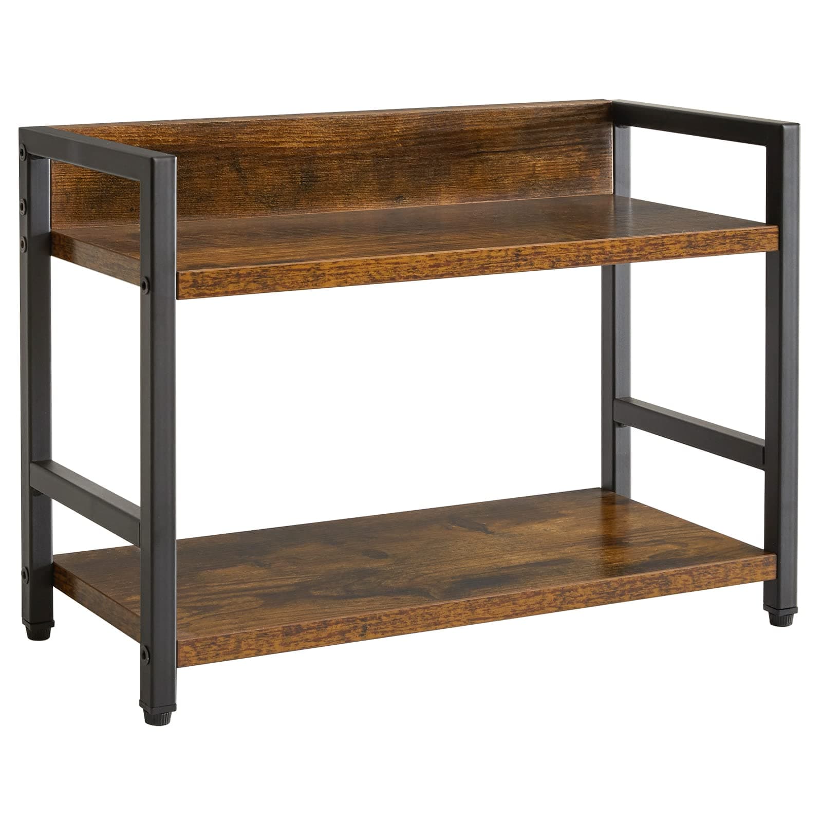 IBUYKE 2-Tier Spice Rack Industrial Counter Shelf Desktop Storage Organizer Standing Seasoning Rack for Countertop Kitchen Office Living Room Desktop Rustic Brown UTLJ002H