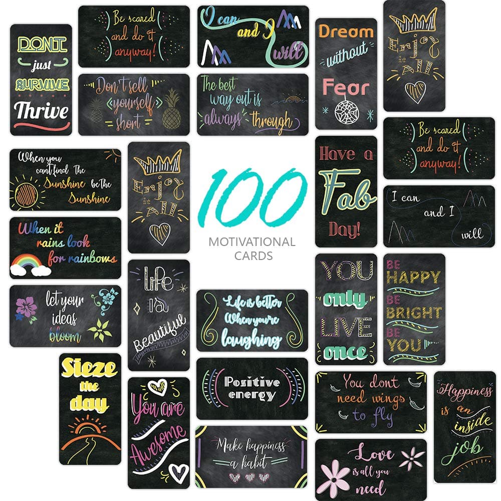 100 Pack Lunch Box Notes for Kids, Motivational Quote Cards-Positive Affirmation, Encouragement, Inspirational and Kindness note cards For Kids' Lunch Box-Chalkboard Design(Business Card Size)
